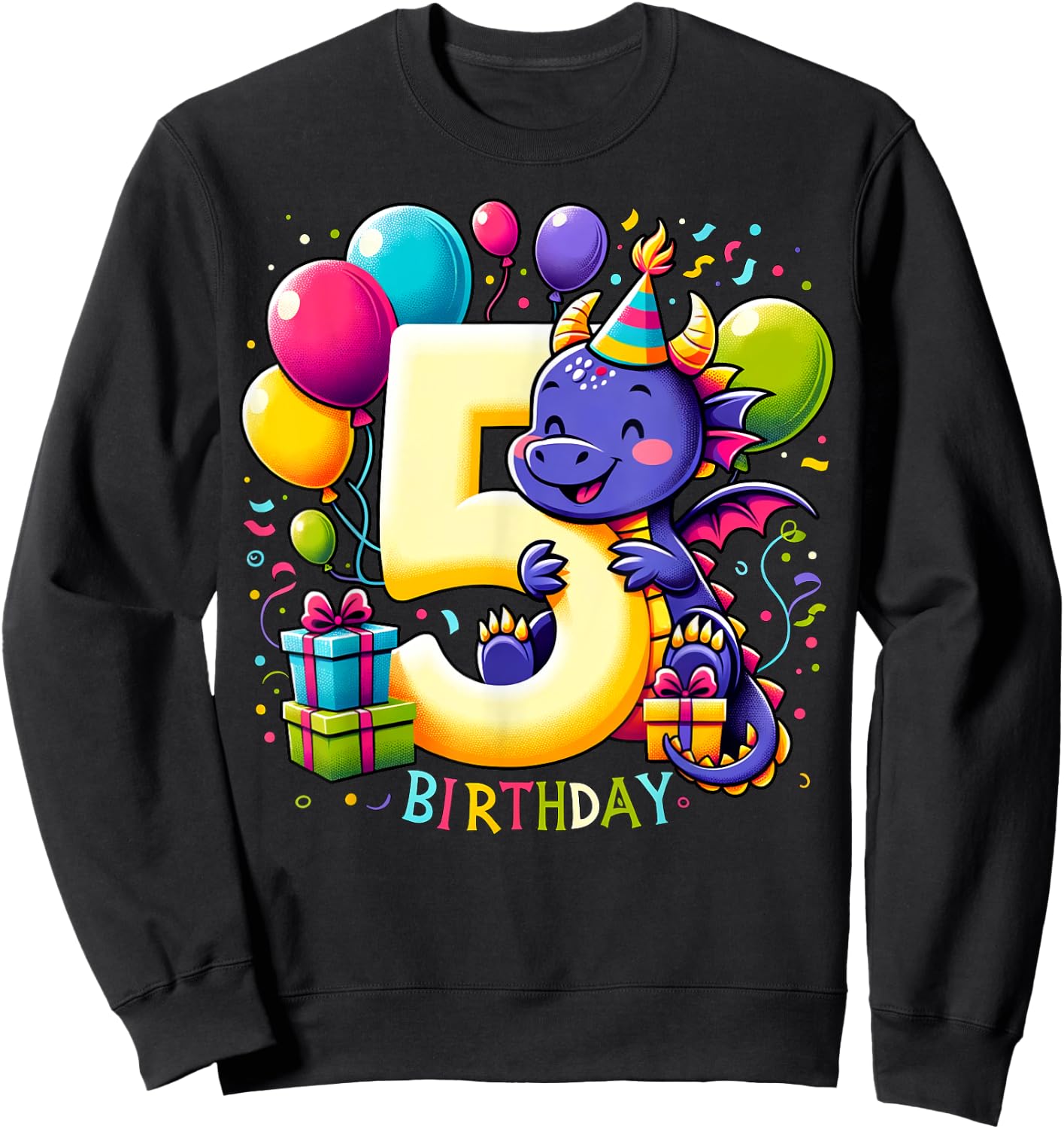 Boys, Girls, Kids turnung 5 birthday Dragon 5th Bday Sweatshirt - Sweatshirt | Black