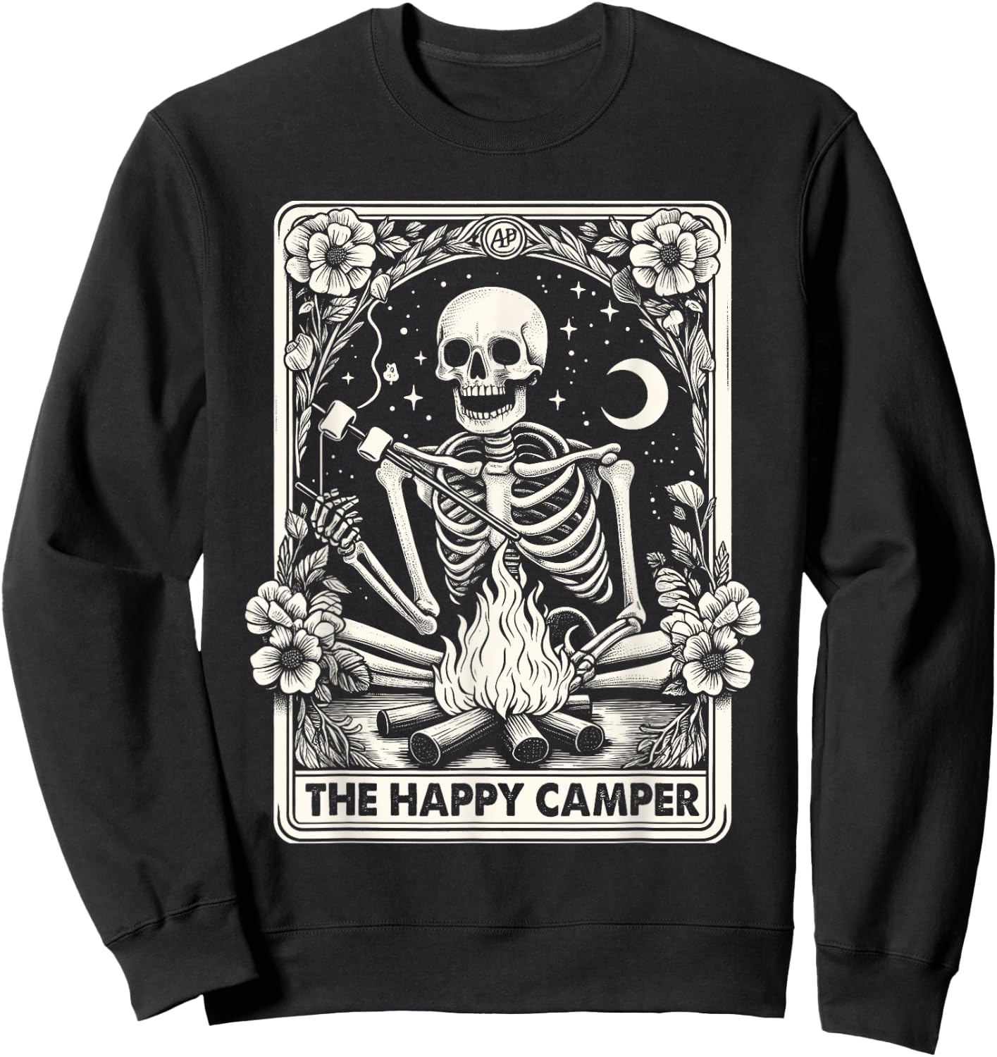 Happy Camper Card Skeleton Camper Camping Halloween Sweatshirt - Sweatshirt | Black