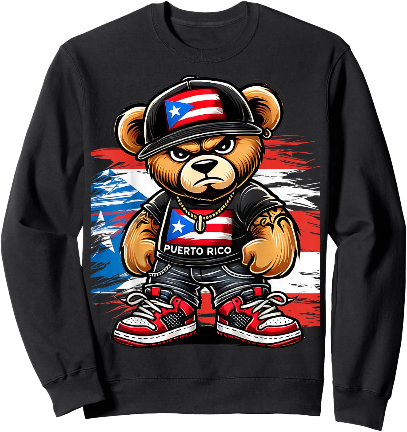 Cute Teddy Bear Puerto Rico Flag Boricua Puerto Rican Sweatshirt - Sweatshirt | Black