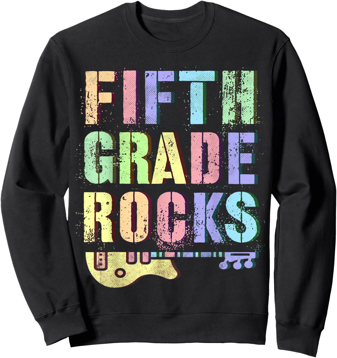 Retro 5th GRADE ROCKS Teacher Rockstar Squad Fifth Grader Sweatshirt - Sweatshirt | Black