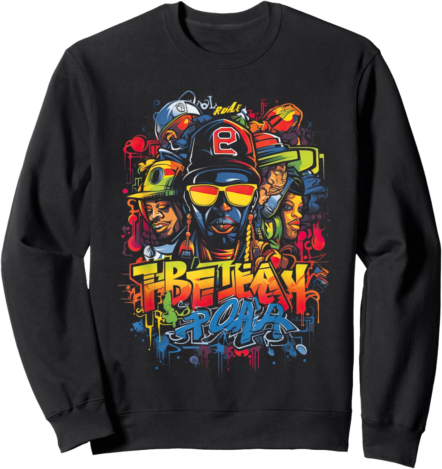 Hip Retro 80s New York Rapper Art 90er Jahre Hop Graffiti Oldschool Rap Boom Rap für -Erwachsene, Multicolored, Graffiti, Crew-Kragen, Kurzarm, Polyester, S Sweatshirt - Sweatshirt | Black