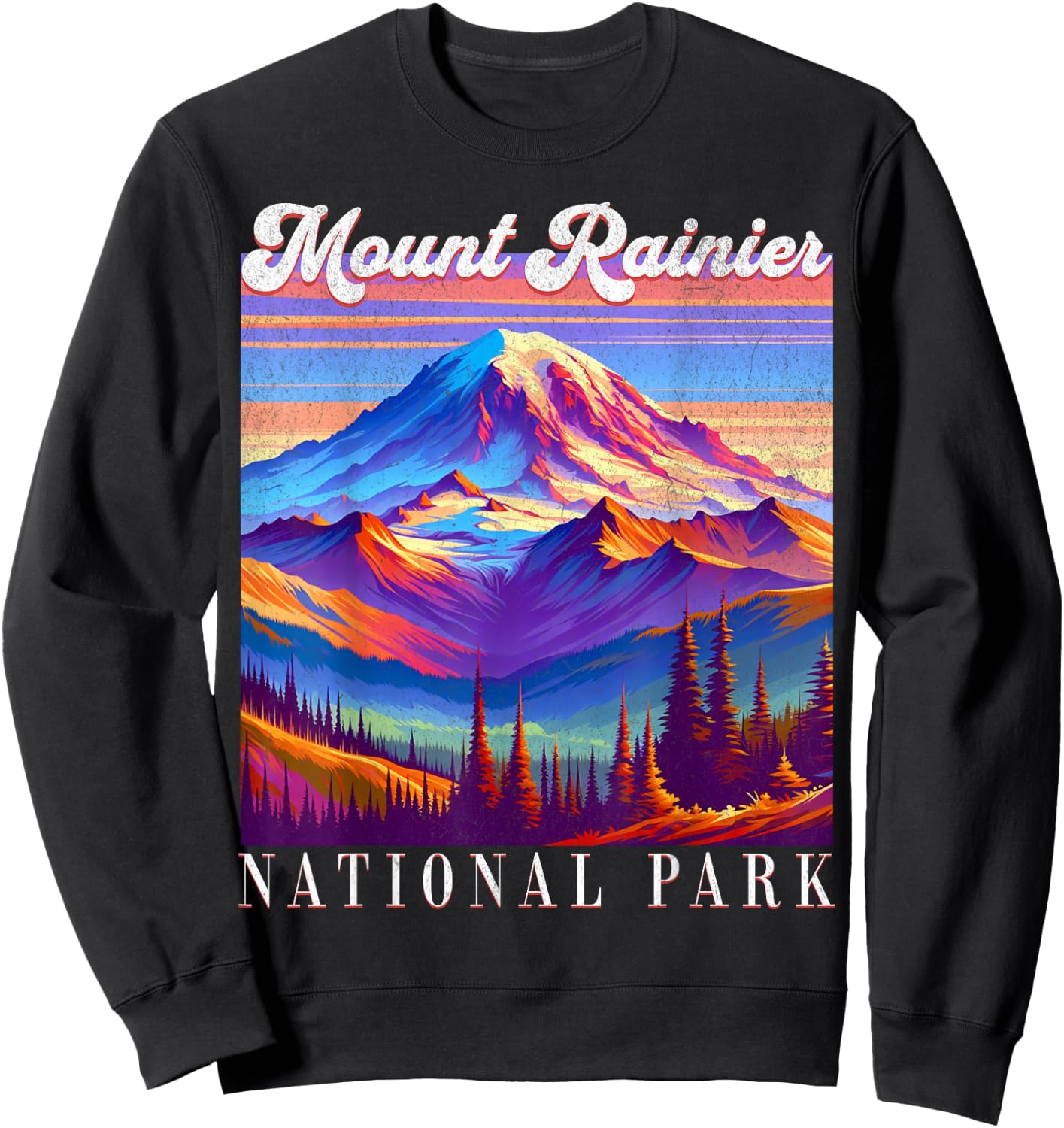 Mt. Rainier National Park Mountain Art Souvenir Sweatshirt - Sweatshirt | Black