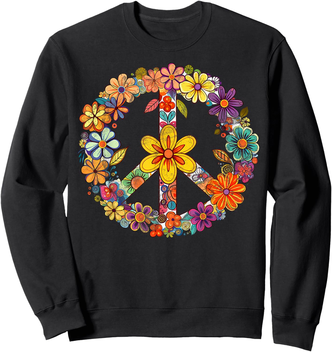 Groovy Tie Dye Peace Love Flowers Retro Hippie , black Sweatshirt - Sweatshirt | Black