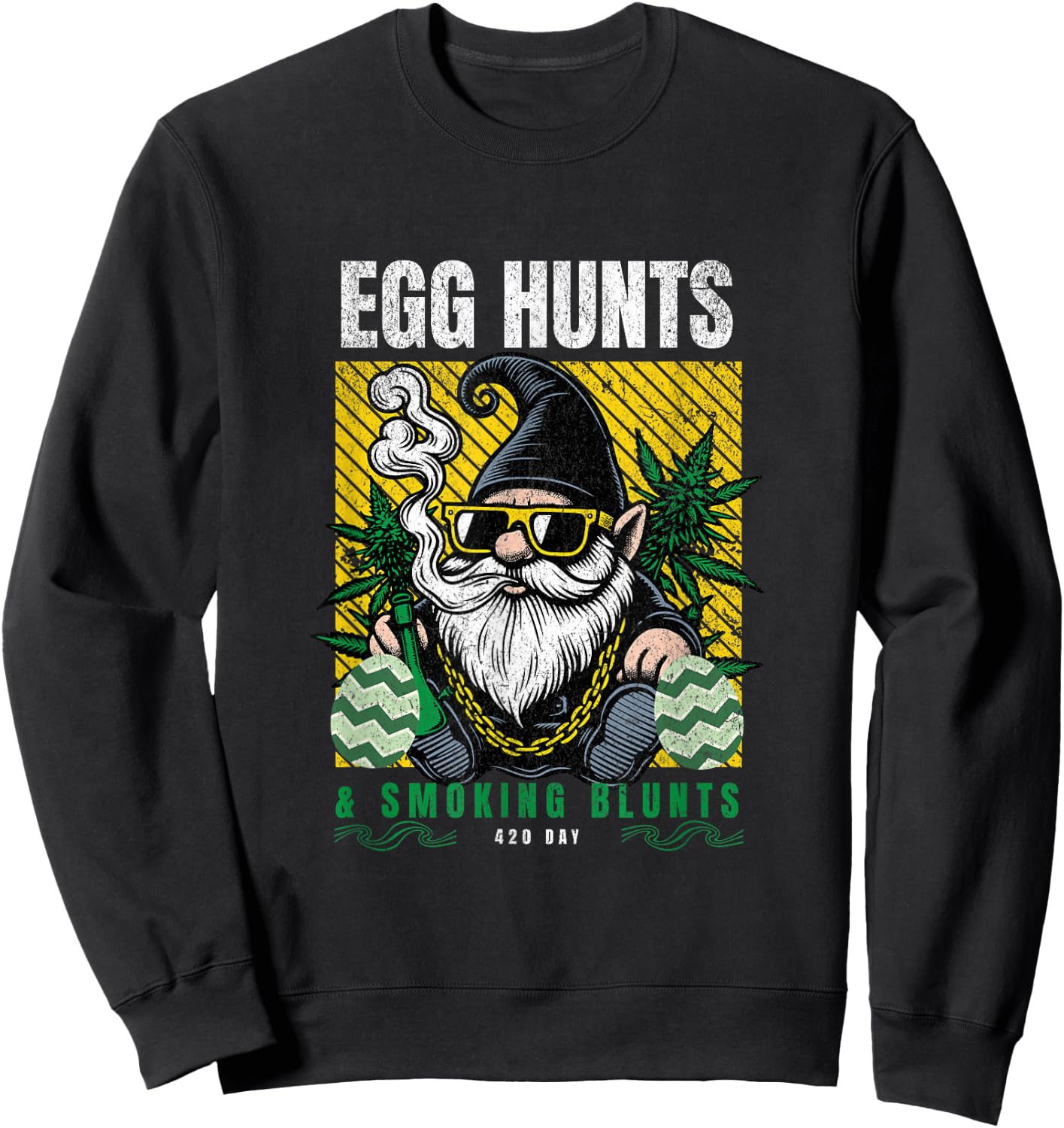 Stoned Easter Gnome With Joint 4/20 Marijuana Easter 420 Day Sweatshirt - Sweatshirt | Black