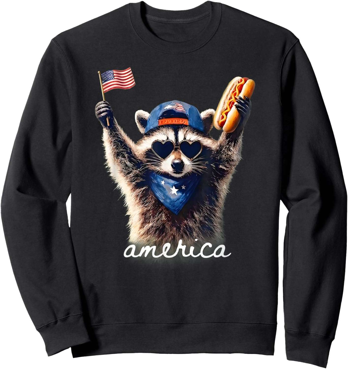 Feral Free American Racoon Funny 4th of July Graphic Sweatshirt - Sweatshirt | Black
