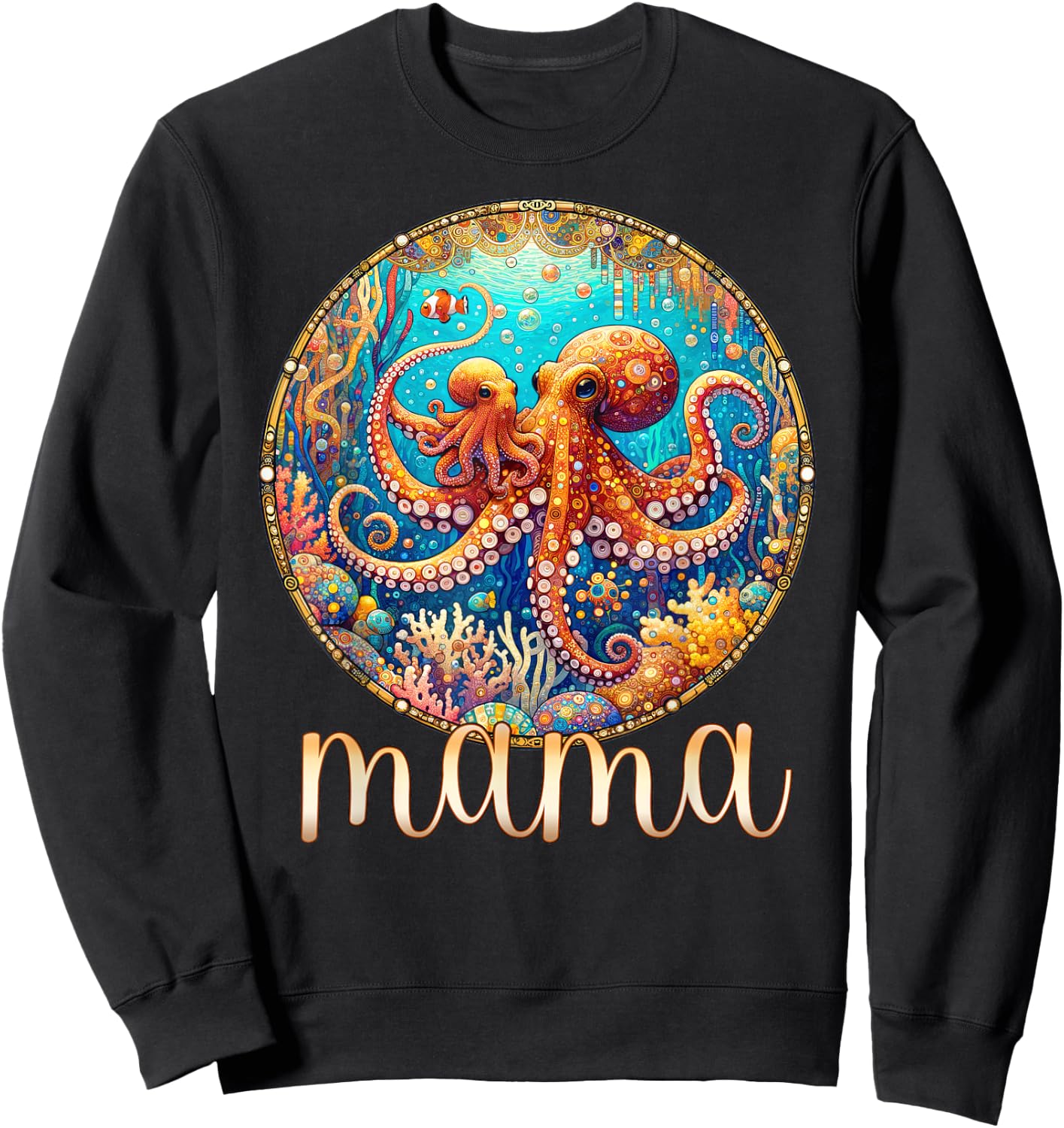 Mom & Baby Octopus - Sea Ocean Animal Mama Mother's Day Sweatshirt - Sweatshirt | Black