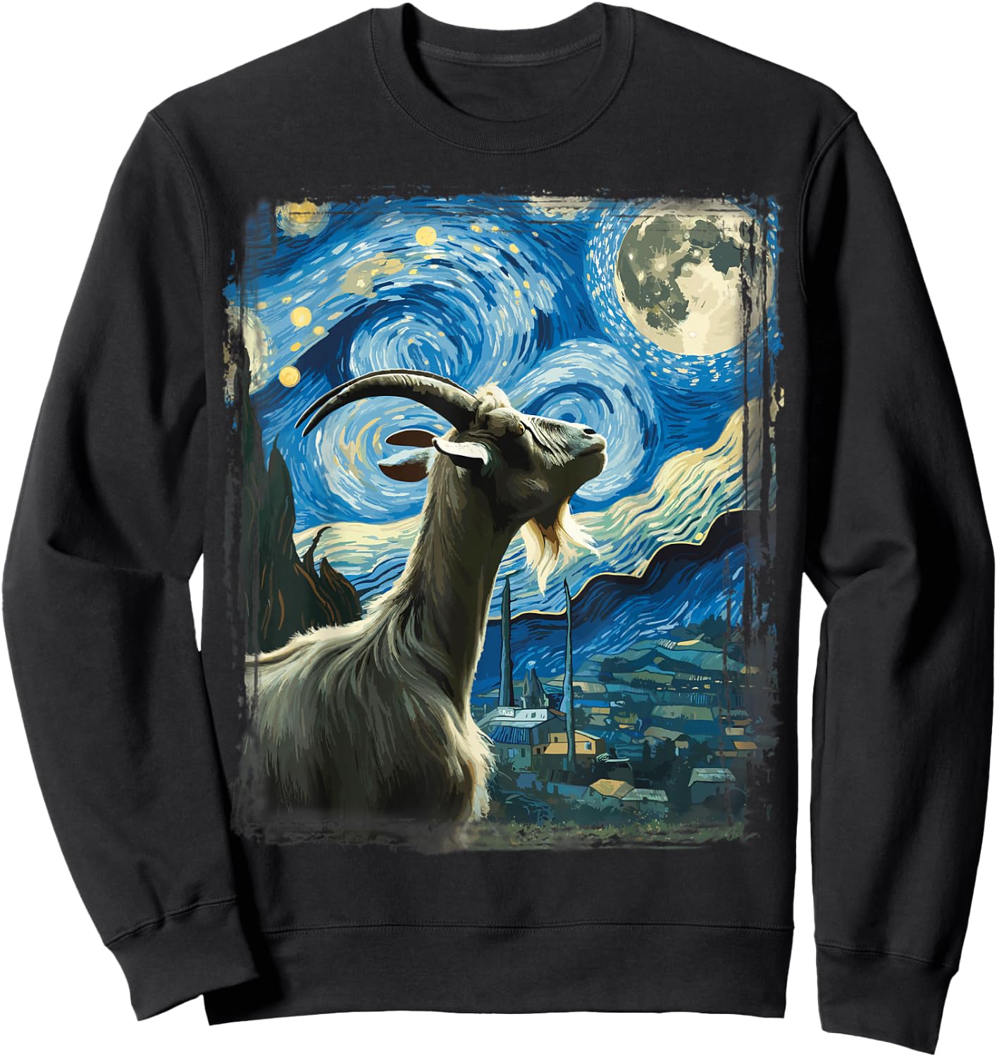 Goat Star Gazer - Artistic Van Gogh Style Starry Night Goat Sweatshirt - Sweatshirt | Black