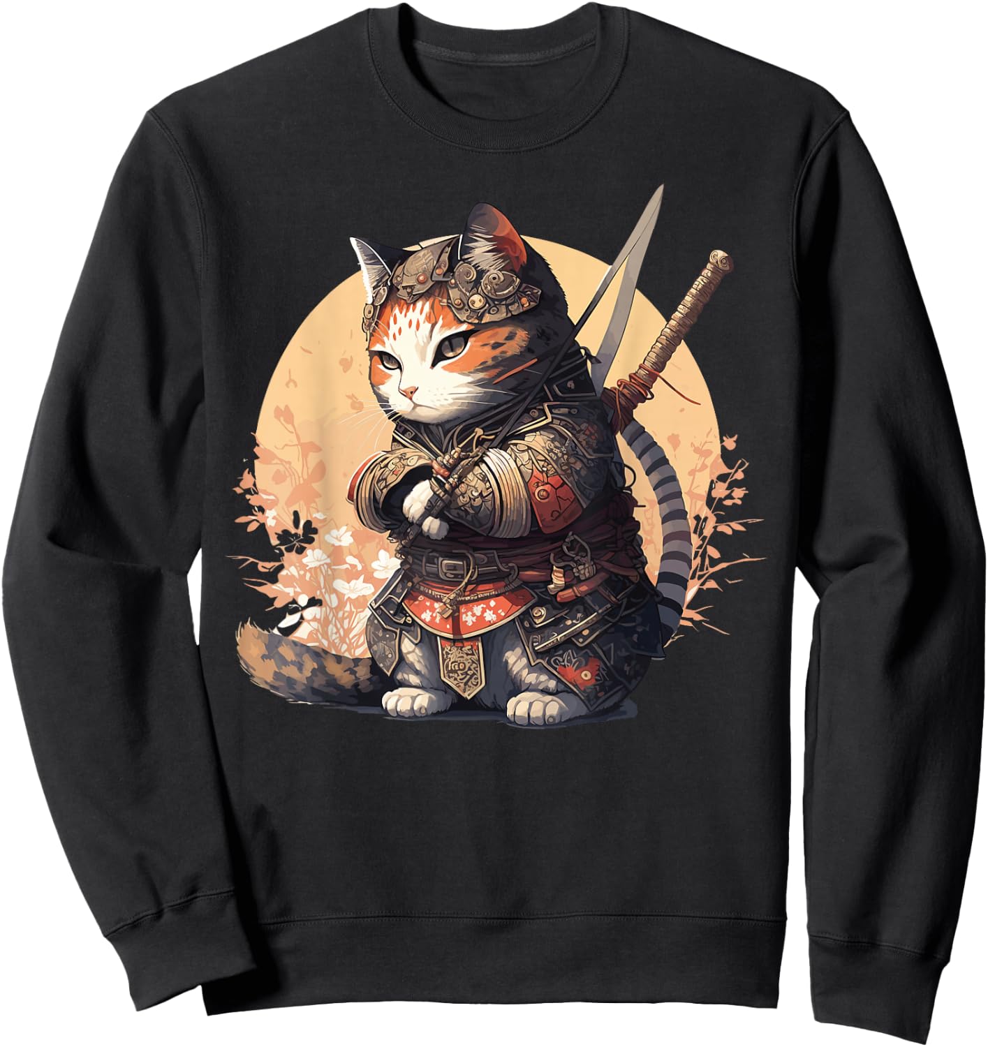 Samurai Cat Warrior Japanese Ninja Cat Kawaii Sweatshirt - Sweatshirt | Black