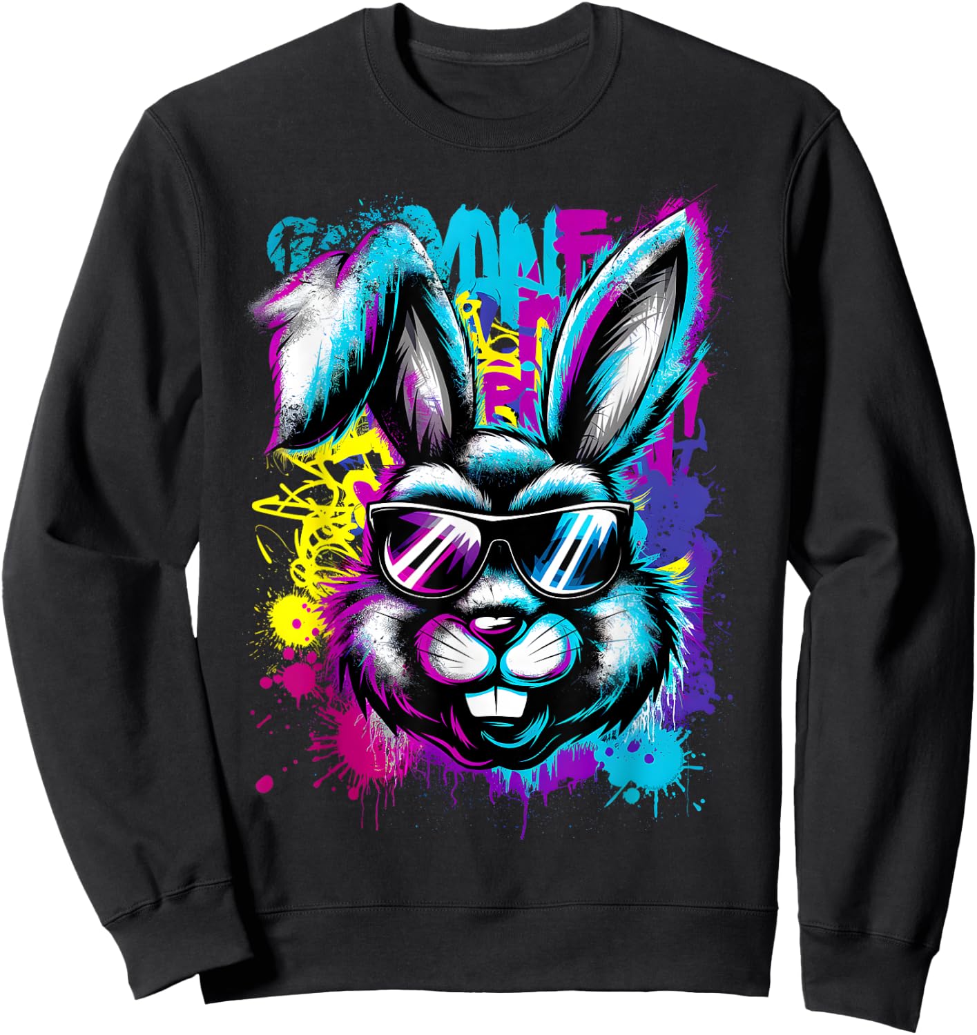 Happy Easter Graffiti Bunny Face Boys Girls Kids Easter Sweatshirt - Sweatshirt | Black