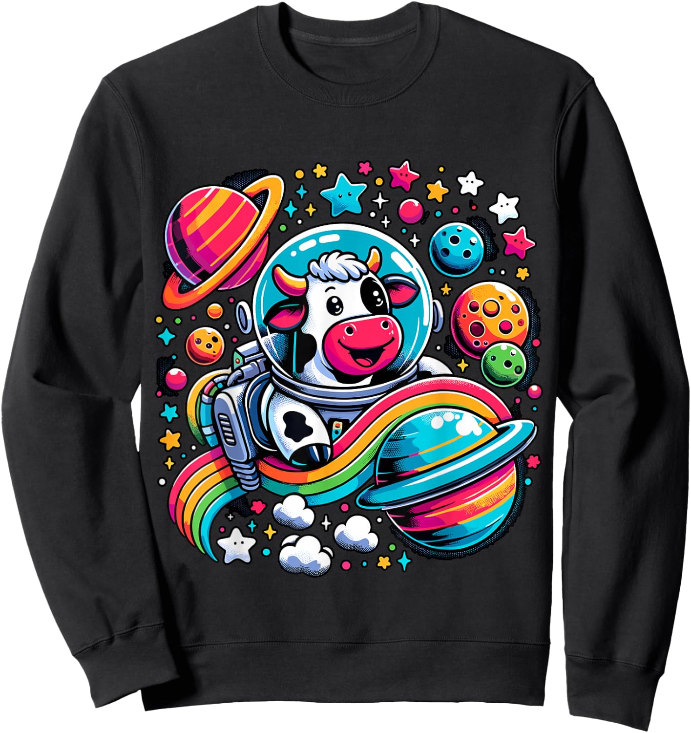 Astronaut Cow Space Galaxy Sweatshirt - Sweatshirt | Black