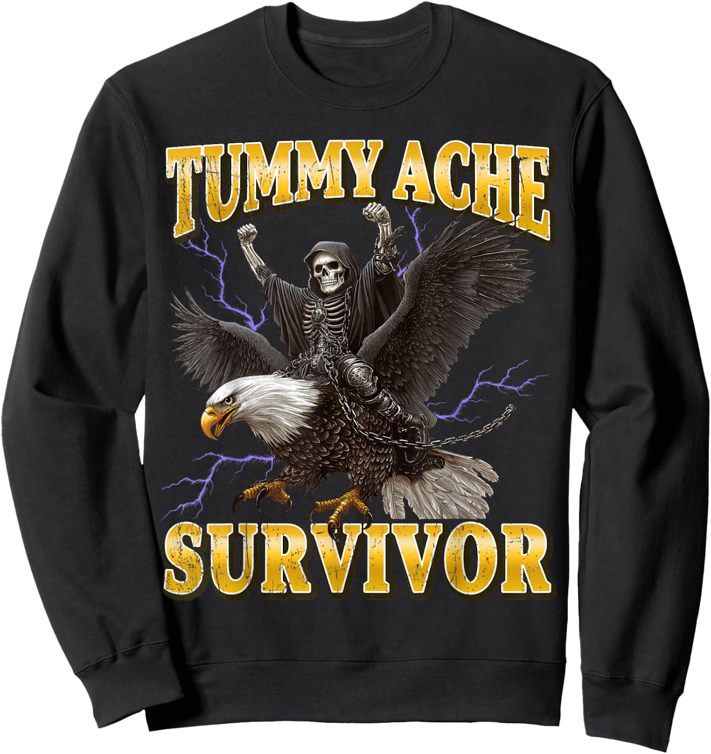 Tummy Ache Survivor Hard Skeleton Meme Sweatshirt - Sweatshirt | Black