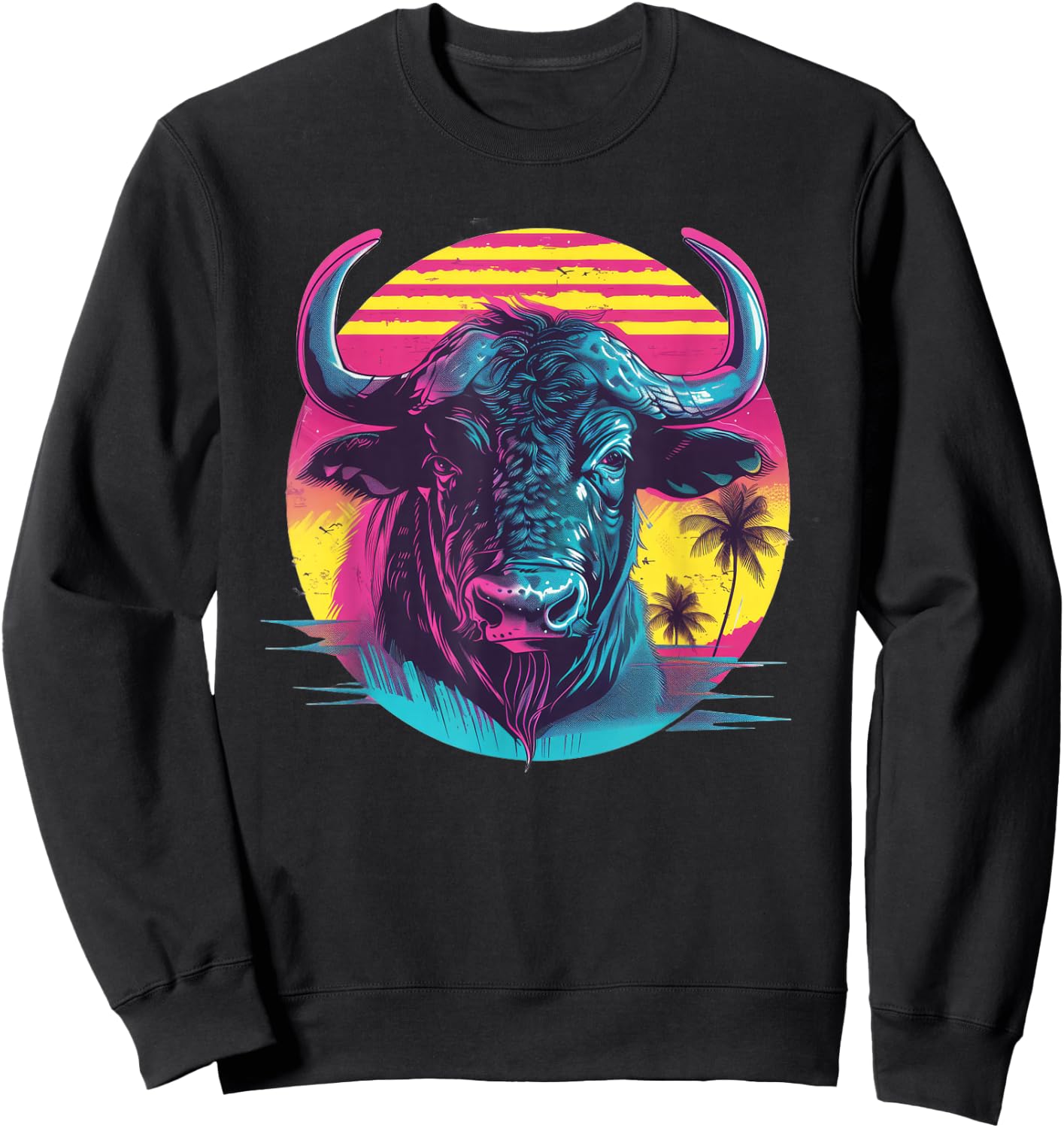 Water Buffalo Synthwave Sweatshirt - Sweatshirt | Black