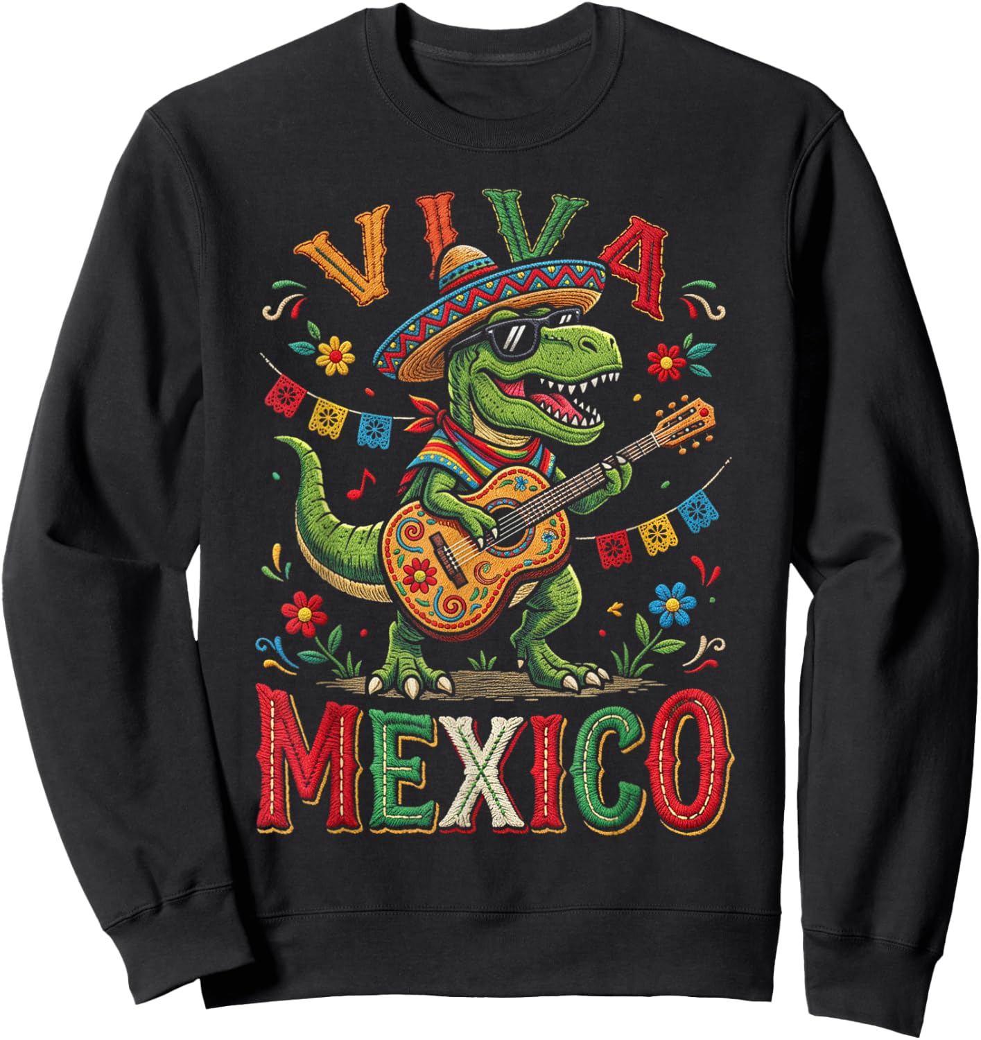 Viva Mexico Boy Dinosaur Mexican Independence Day Kids Sweatshirt - Sweatshirt | Black