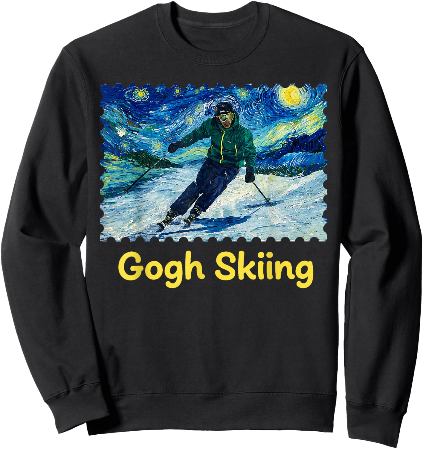 Gogh Skiing Ski Funny Van Gogh Pun Winter Sports Art Design Sweatshirt - Sweatshirt | Black
