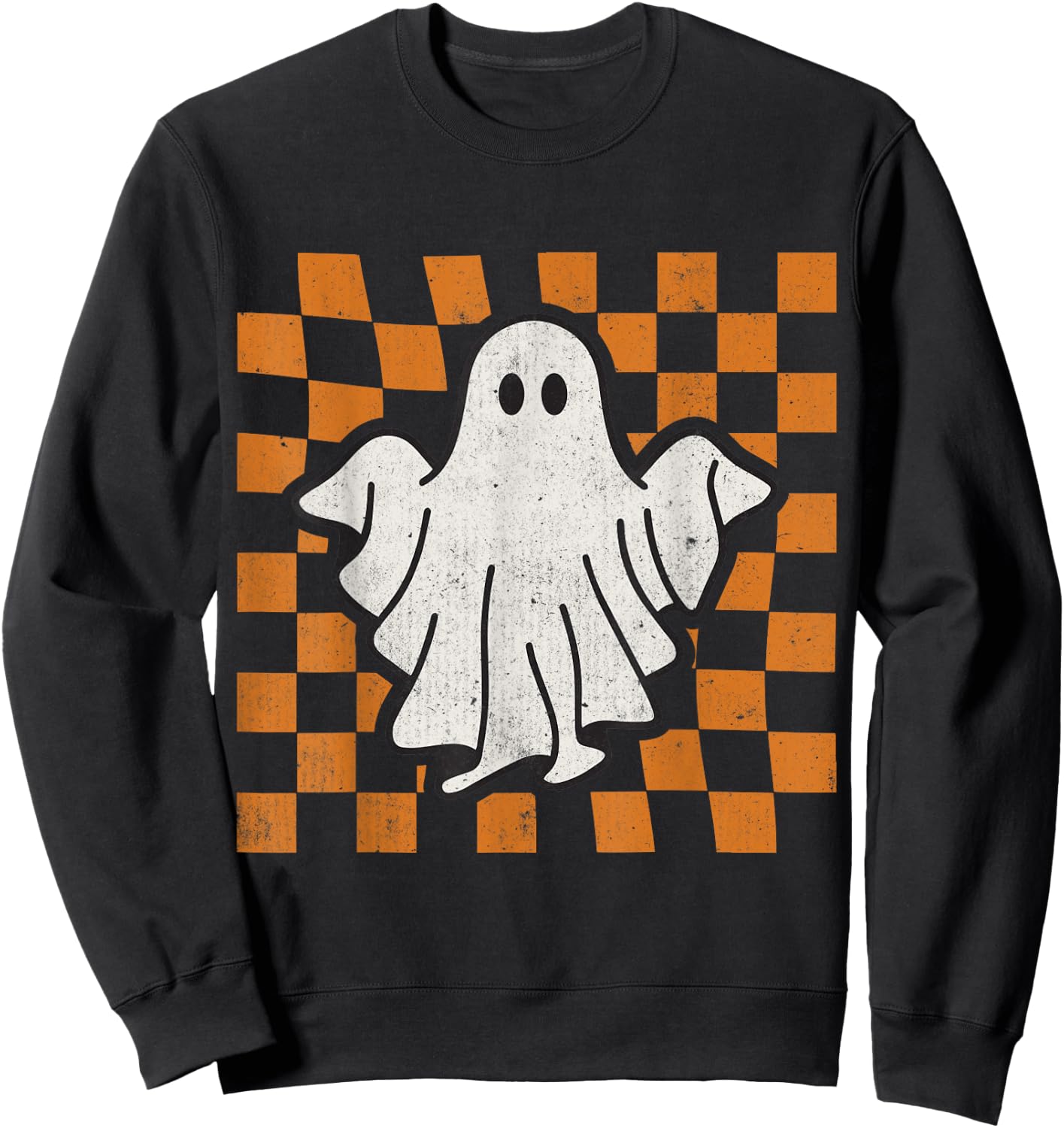 Retro Vintage Checkered Ghost Trendy Funny Halloween Sweatshirt - Sweatshirt | Black