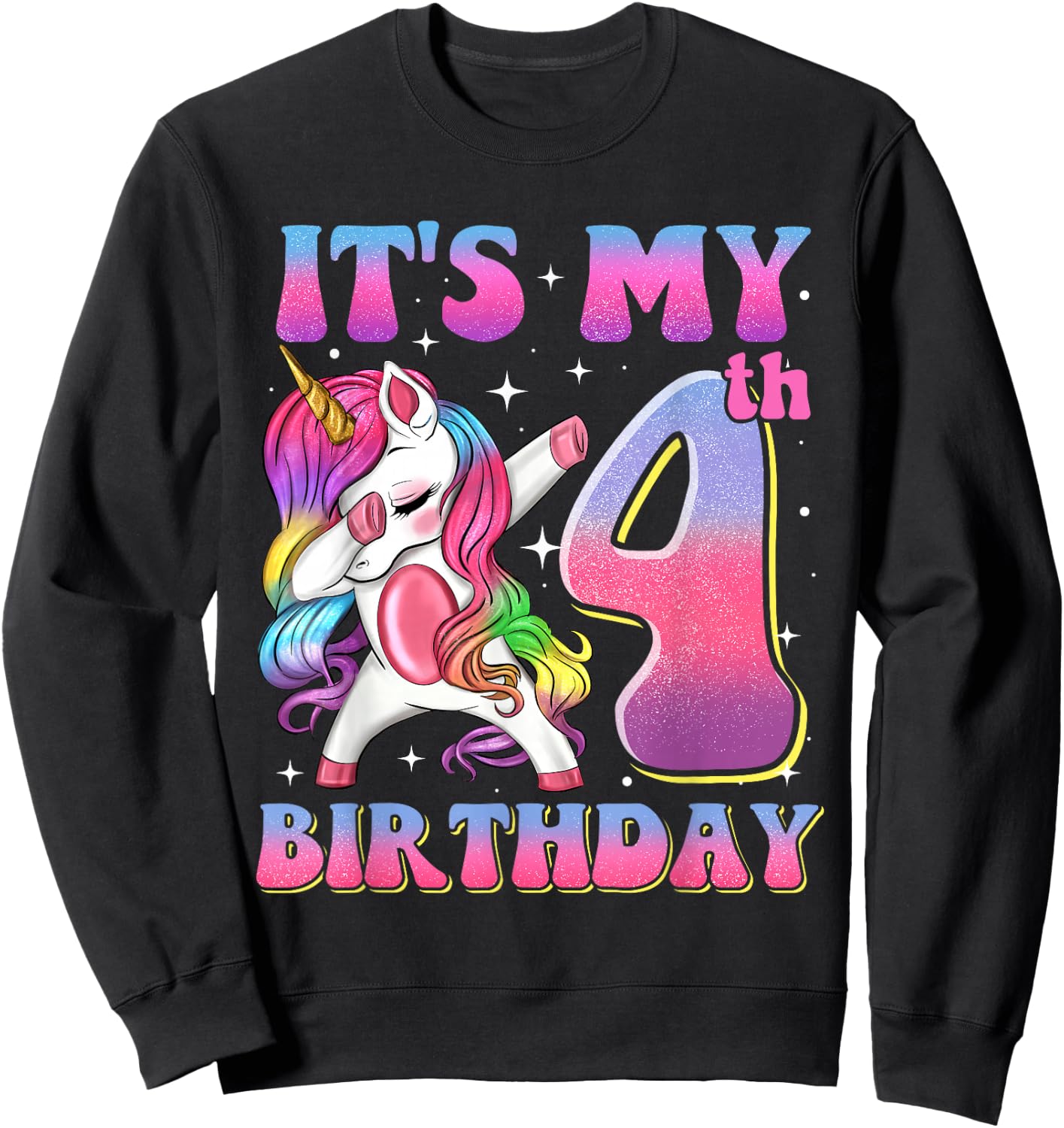 It's My 4th Birthday Dabbing Unicorn 4 Year Old Girls Kids Sweatshirt - Sweatshirt | Black