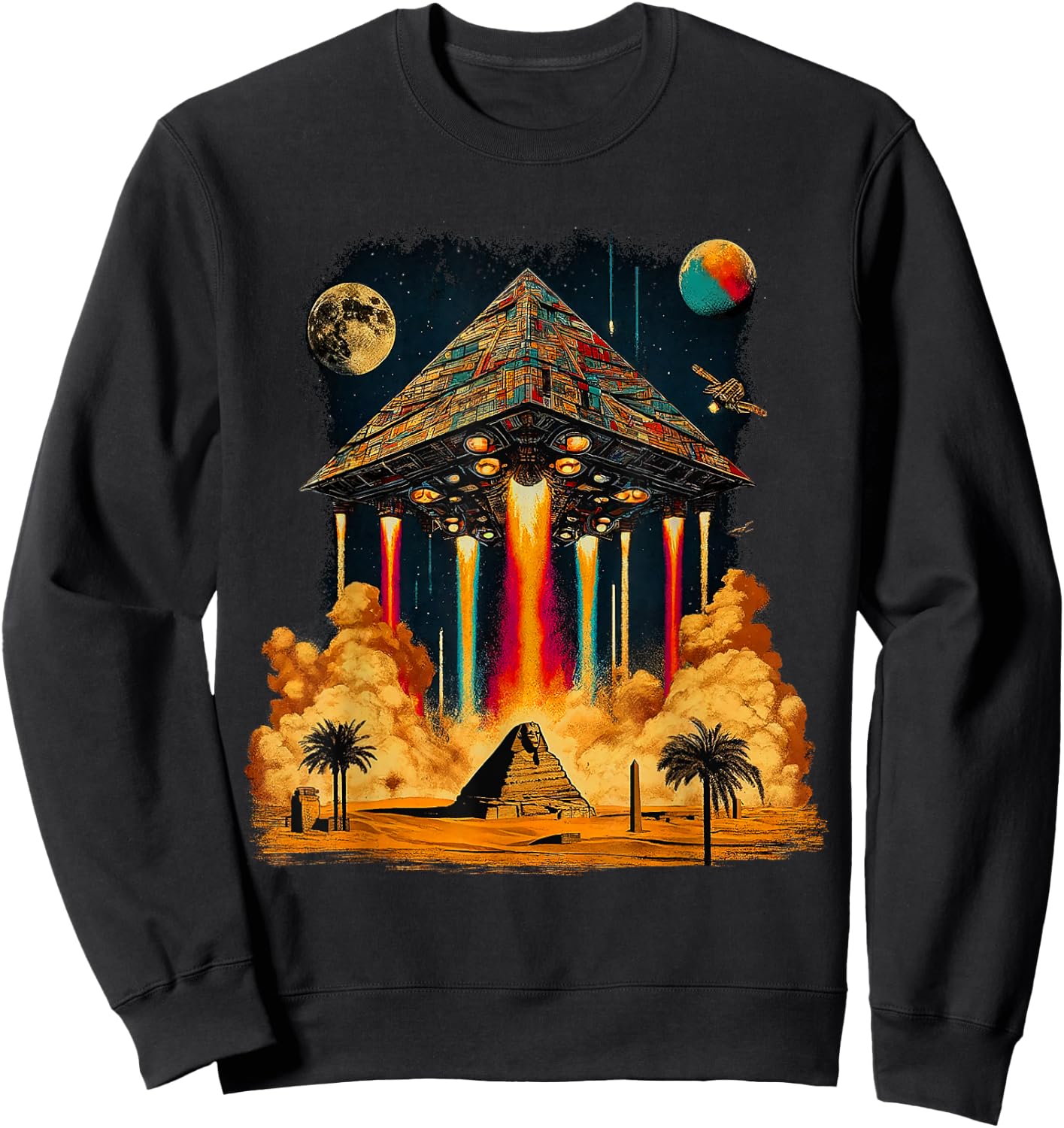 Alien Pyramid Ancient UFO Spaceship Design Astronaut Ancient , Black, S Sweatshirt - Sweatshirt | Black