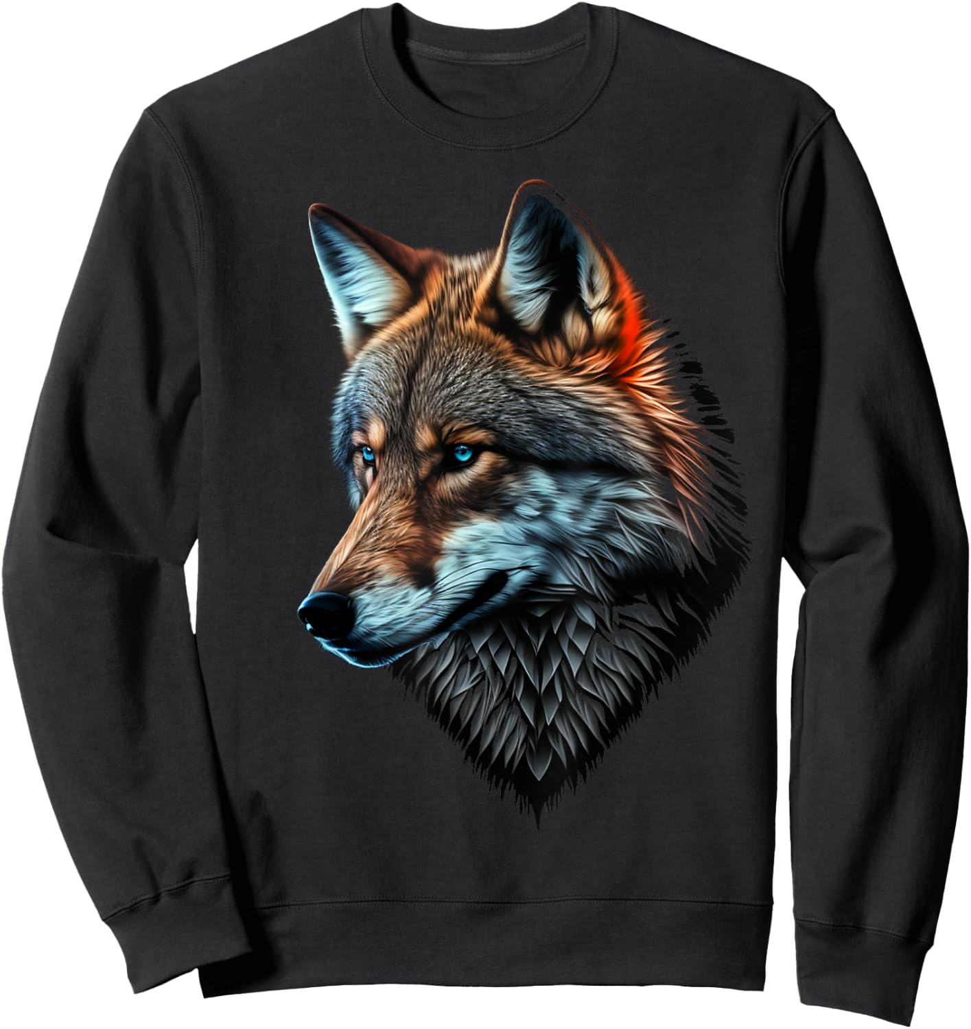Wolf Porträt Blaue Augen Tierdruck Kunst Wolf Sweatshirt - Sweatshirt | Black
