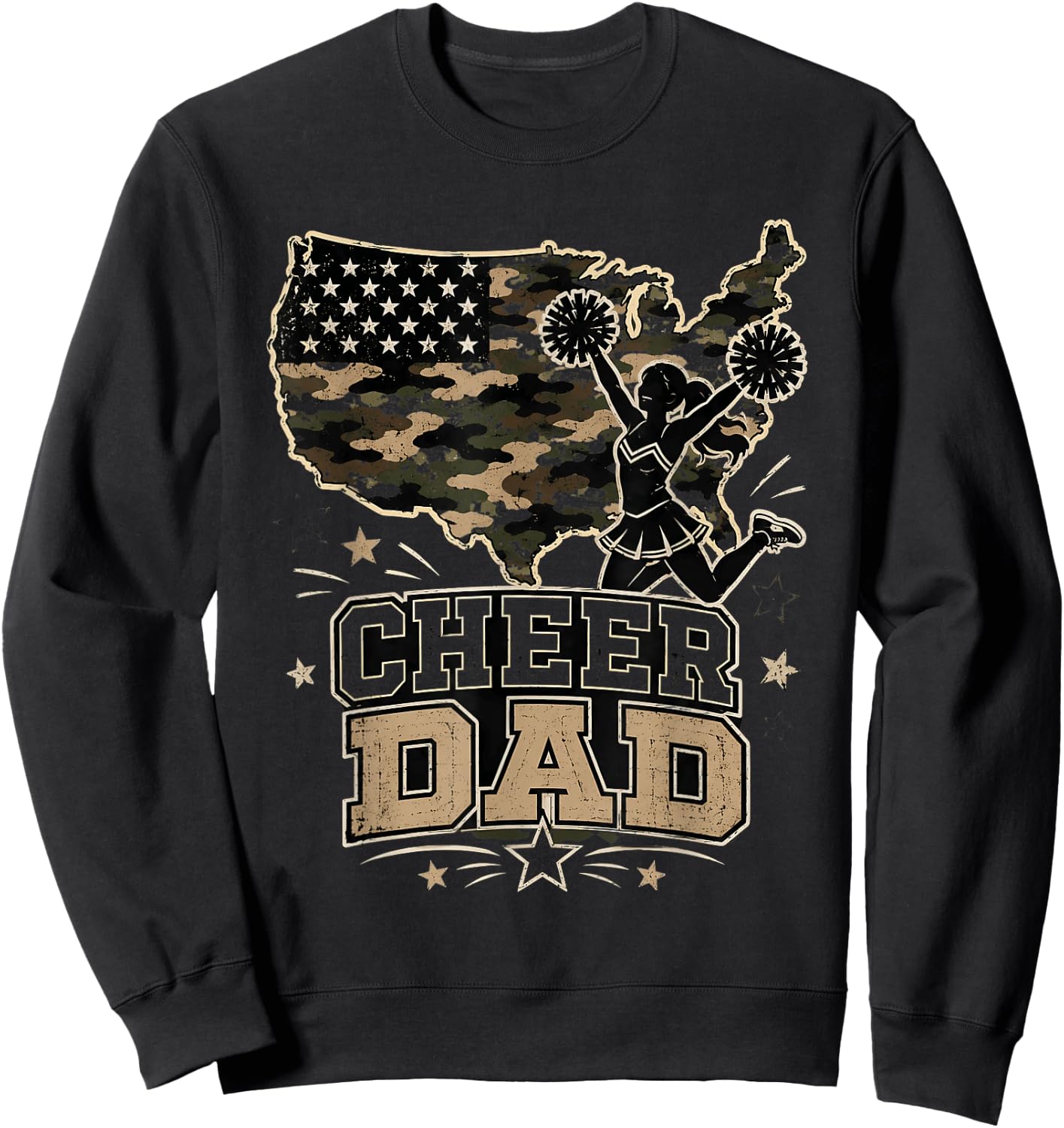 Cheer Dad Flag Pom Sports Sweatshirt - Sweatshirt | Black