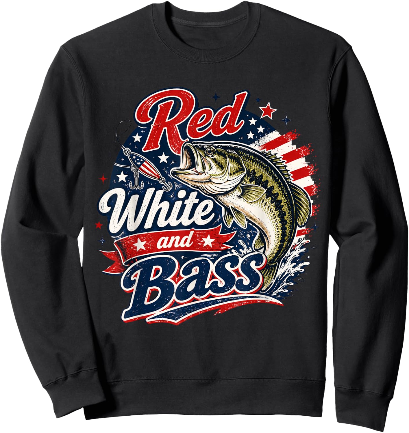 Cool Red White and Bass Patriotic Fishing USA Flag Fisherman Sweatshirt - Sweatshirt | Black