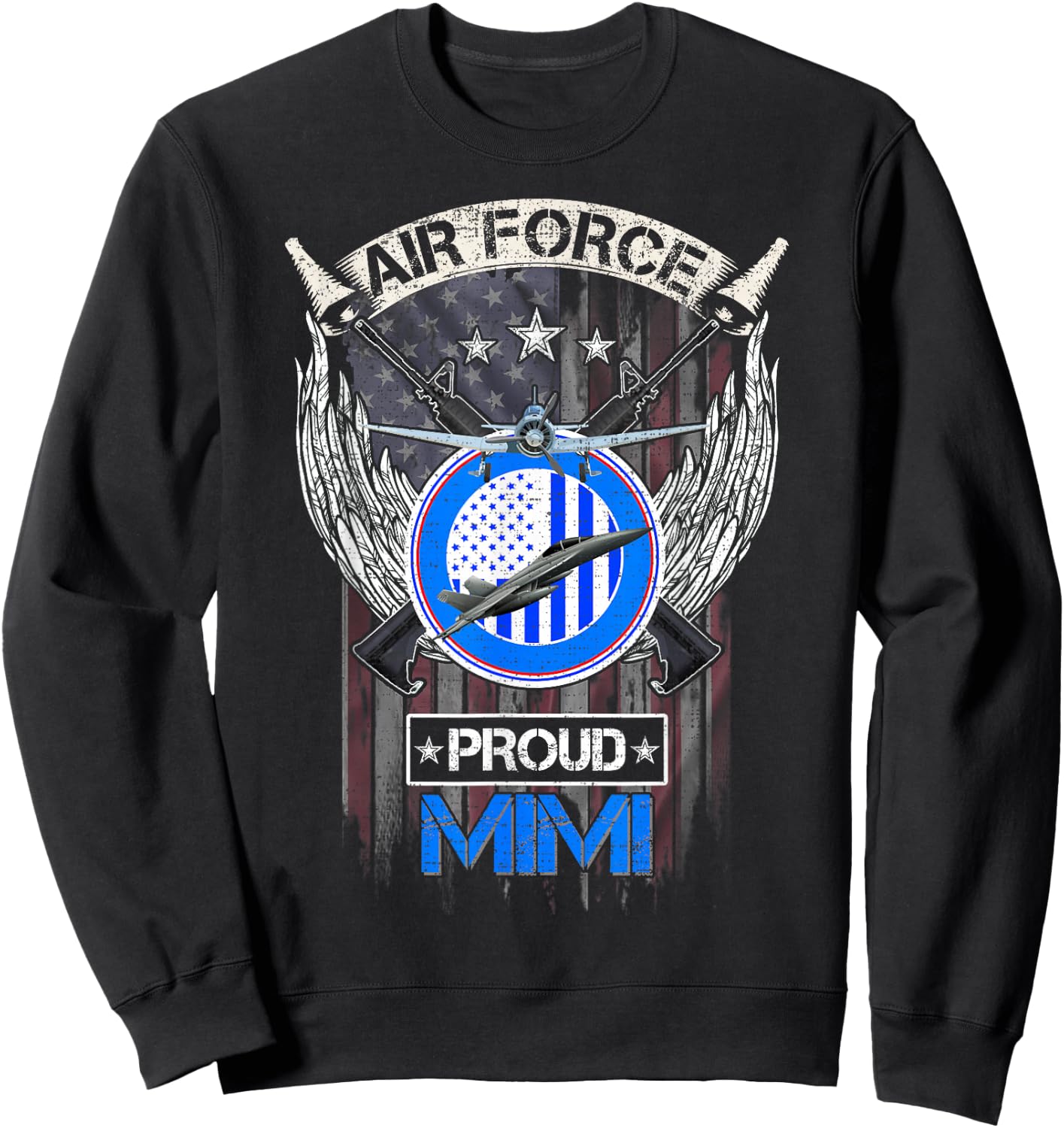 Vintage USA American Flag US Air Force Proud Veteran Mimi Sweatshirt - Sweatshirt | Black