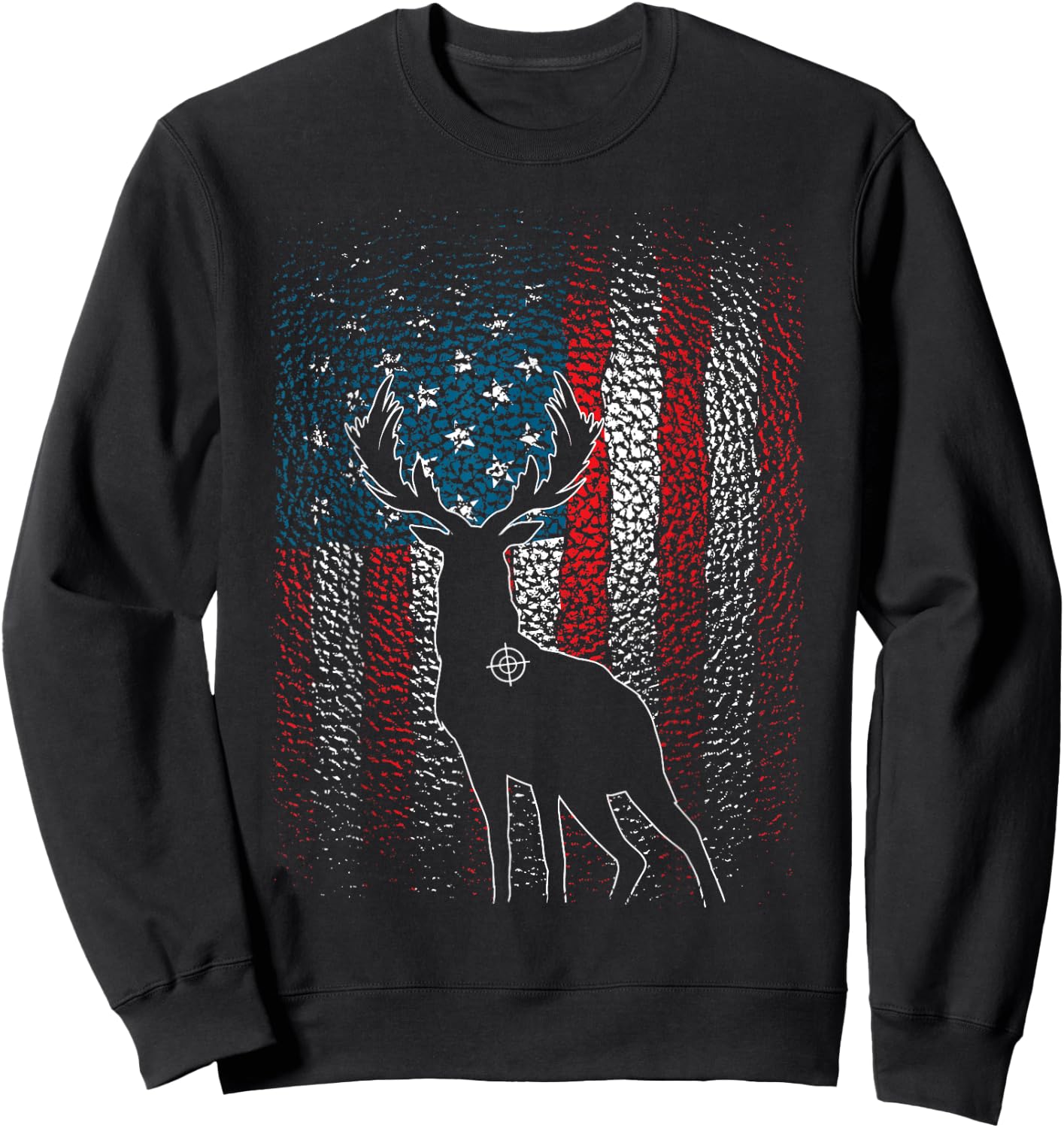 Deer Hunting American Flag Whitetail Buck Antlers Hunter Men Sweatshirt - Sweatshirt | Black