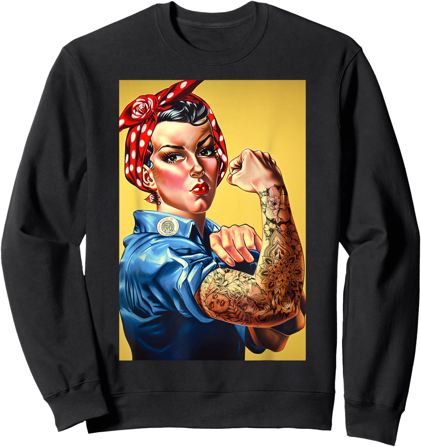 Rosie The Riveter Tattoo Sleeves Feminist Tattoo Shop Owner Sweatshirt - Sweatshirt | Black