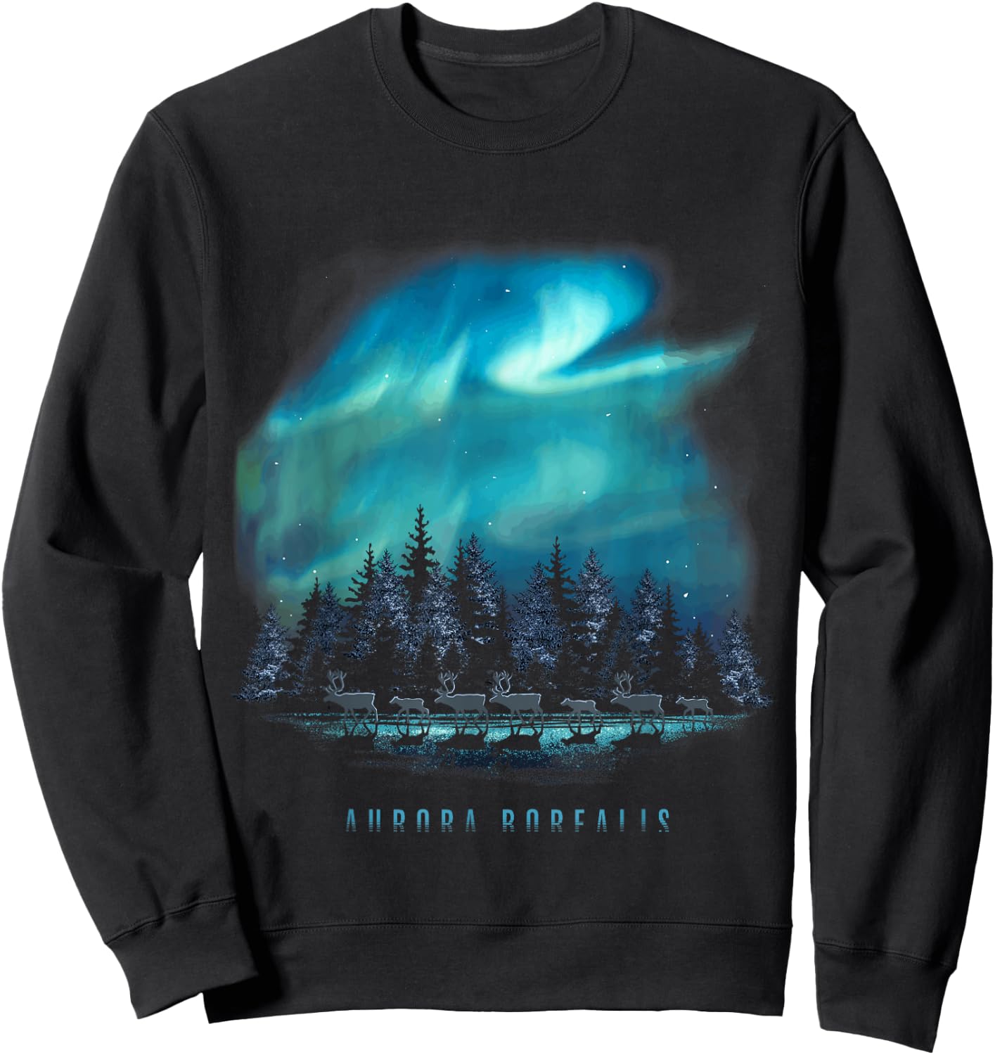 The Secret of Moose Aurora Borealis - Northern Lights - -Adults - Black - Small - Short Sleeve Sweatshirt - Sweatshirt | Black