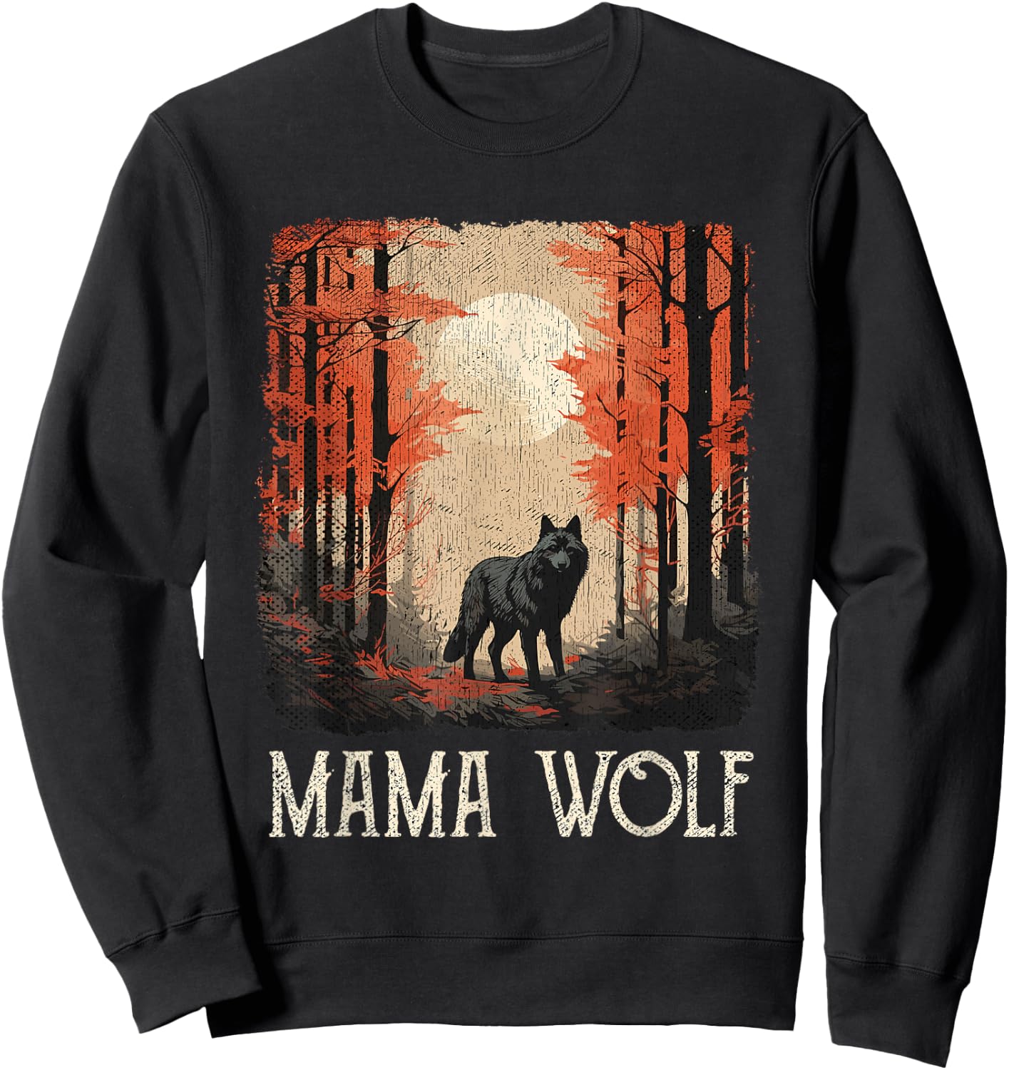 Full Moon Mother Grunge Forest Mom Wolf Mama Wolf Sweatshirt - Sweatshirt | Black