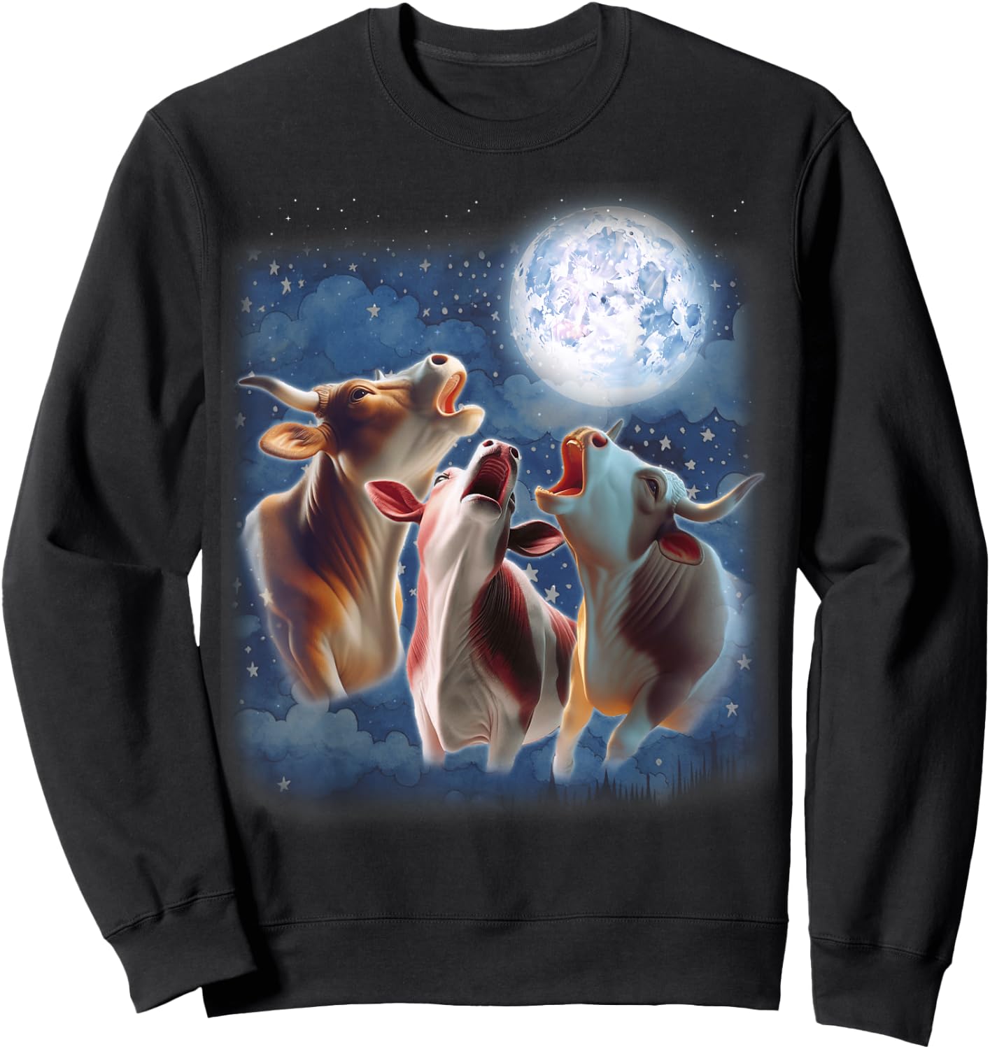 3 Cows Howling At The Moon Funny Cow Lover Animal Farmer Sweatshirt - Sweatshirt | Black