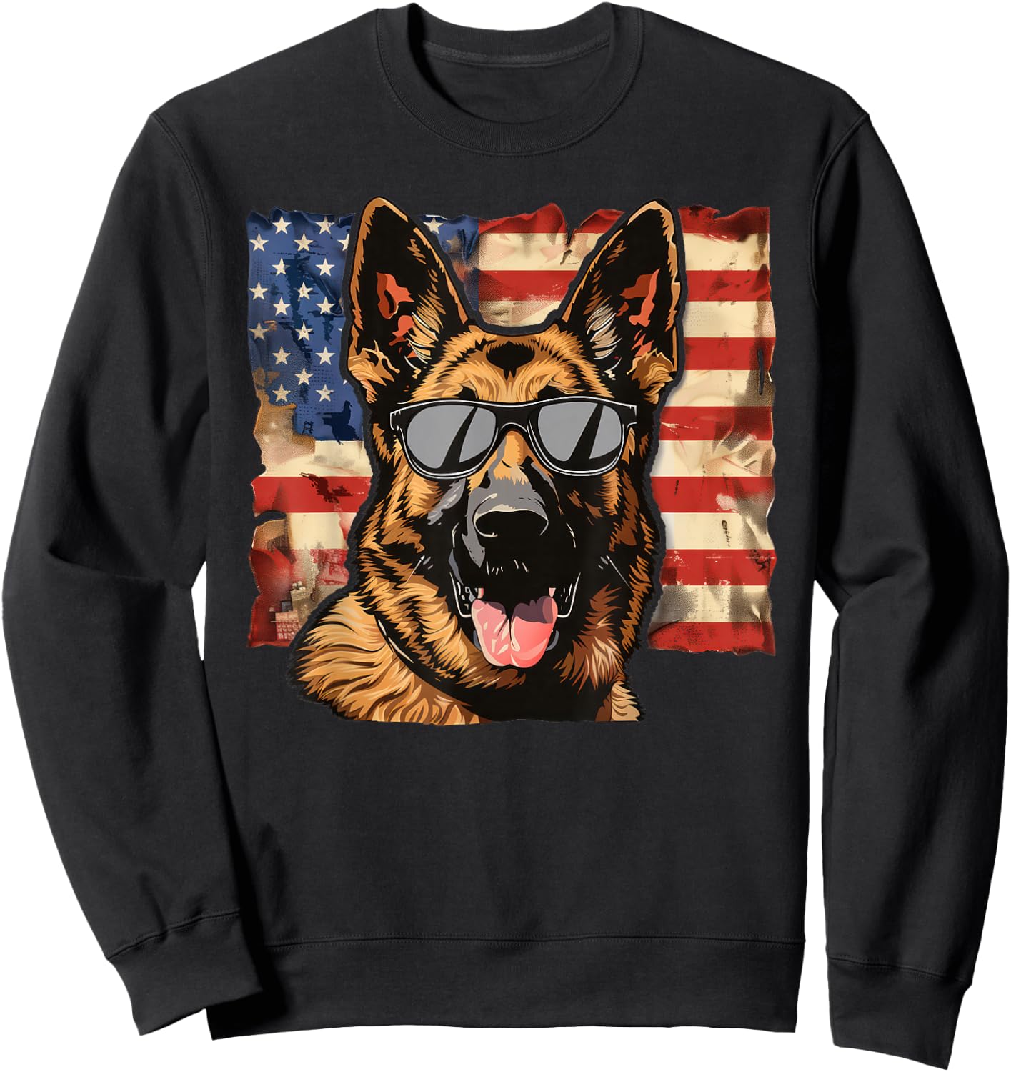 German Shepherd Dog USA America Flag 4th of July Sweatshirt - Sweatshirt | Black