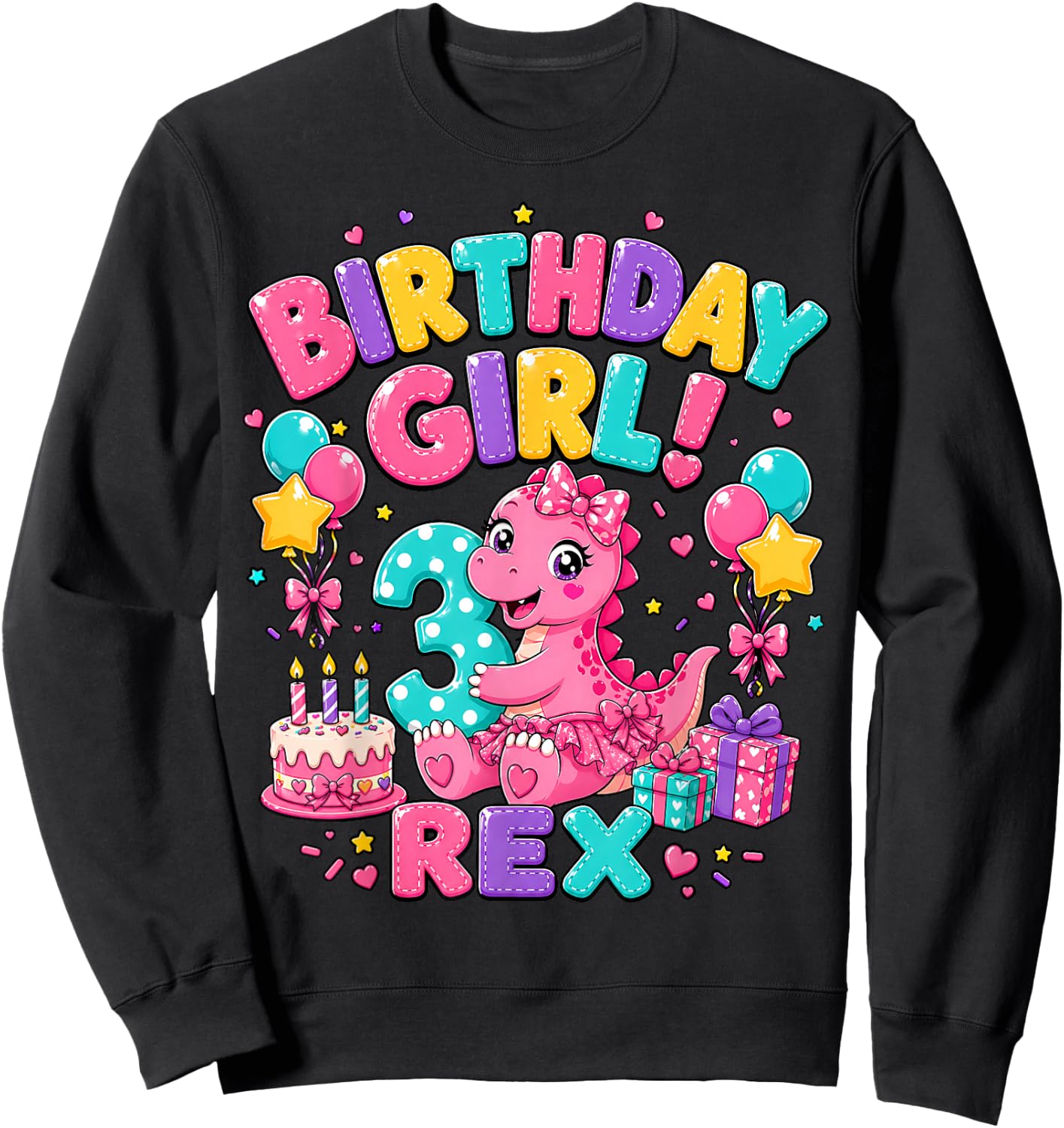 Rawr I'm 3 Three Rex Pink Dinosaur 3rd Birthday Girl Party Sweatshirt - Sweatshirt | Black