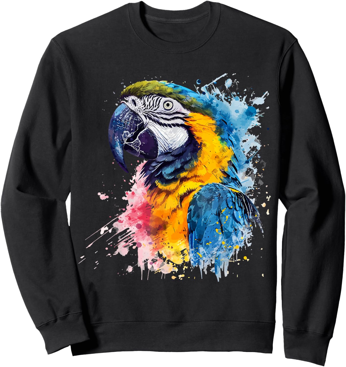 Colorful Parrot Watercolor Sweatshirt - Sweatshirt | Black