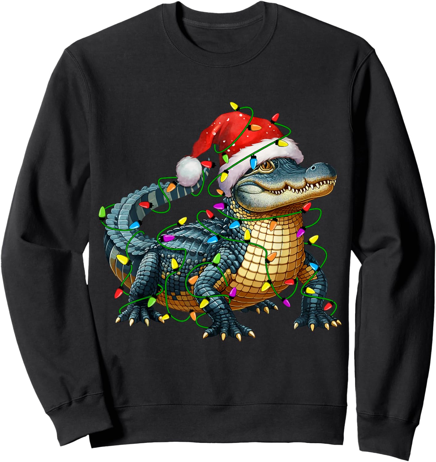 Alligator Santa Christmas Tree Lighting Xmas Funny Sweatshirt - Sweatshirt | Black