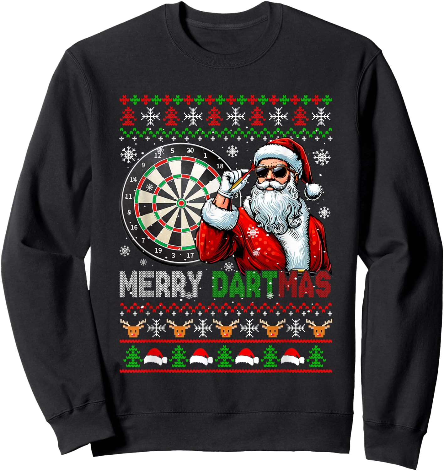 Merry Dartmas Xmas Santa Sunglasses Playing Dart Sweater Sweatshirt - Sweatshirt | Black
