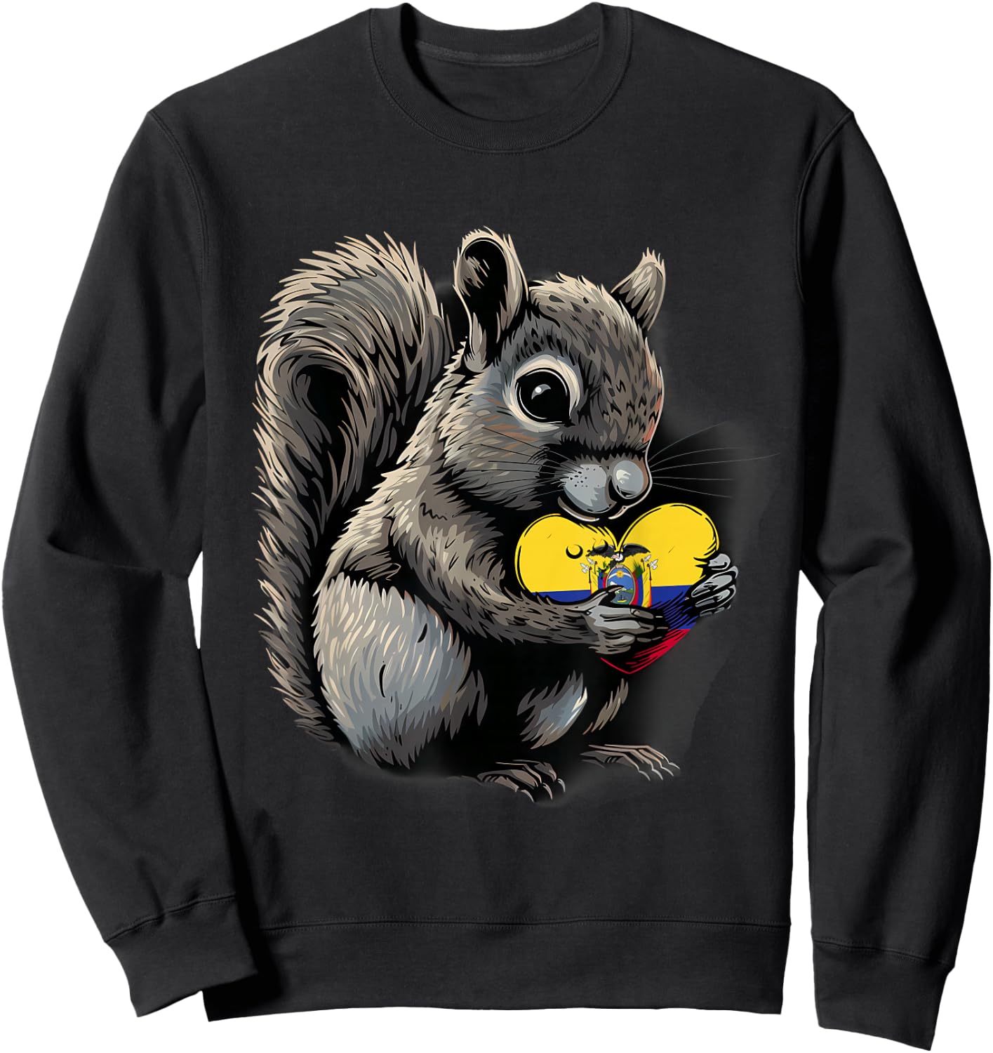 Ecuador Squirrel Heart Ecuadorian Roots Ecuadorian Flag Sweatshirt - Sweatshirt | Black