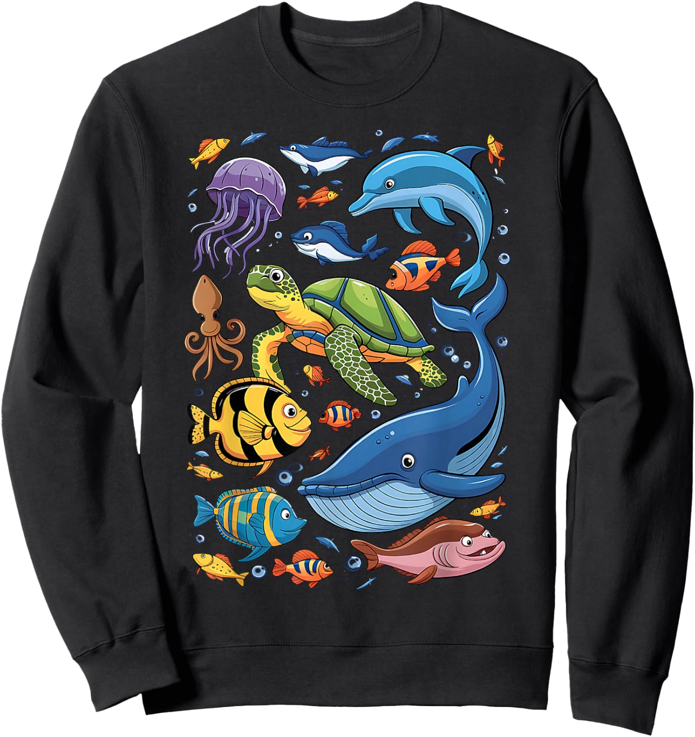 Sea Creature Animal Marine Ocean Life Turtle Whale Dolphin Sweatshirt - Sweatshirt | Black