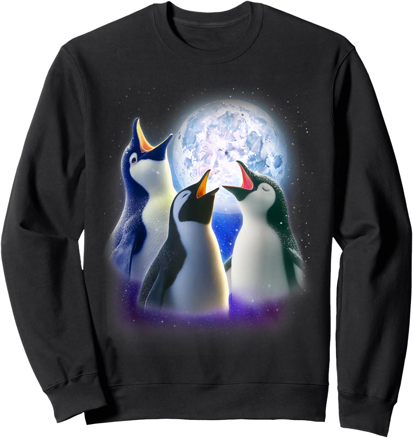 3 Penguins Howling At The Moon Funny Penguin Animal Lover Sweatshirt - Sweatshirt | Black