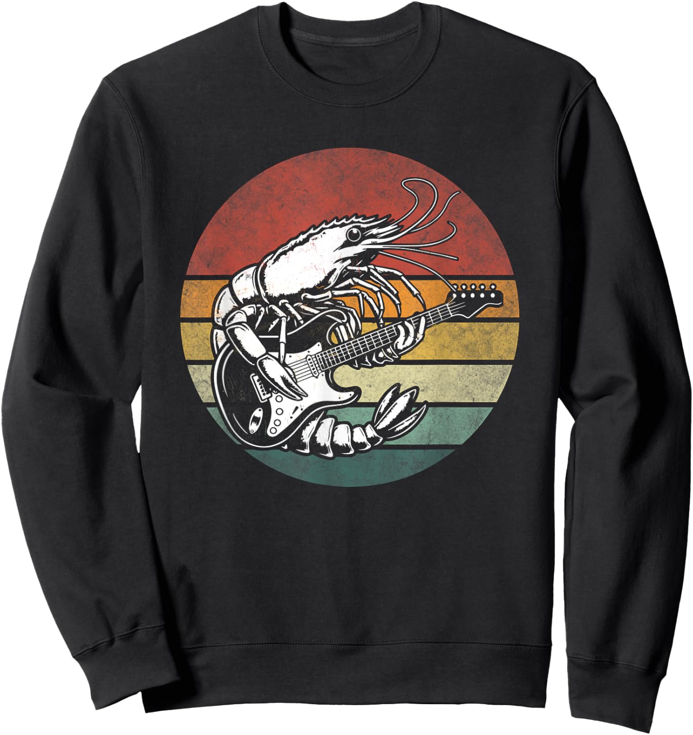 Vintage Shrimp Playing Guitar Funny Retro Shrimp Rock Music Sweatshirt - Sweatshirt | Black