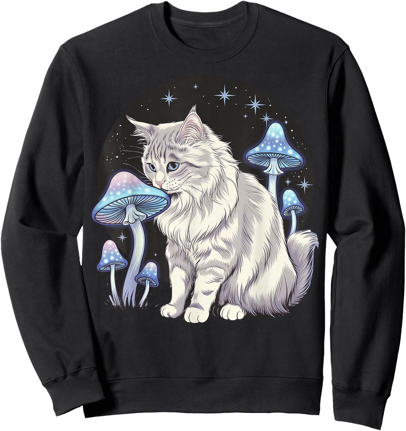 Magical Turkish Angora Sniffing Glowing Mushrooms Sweatshirt - Sweatshirt | Black