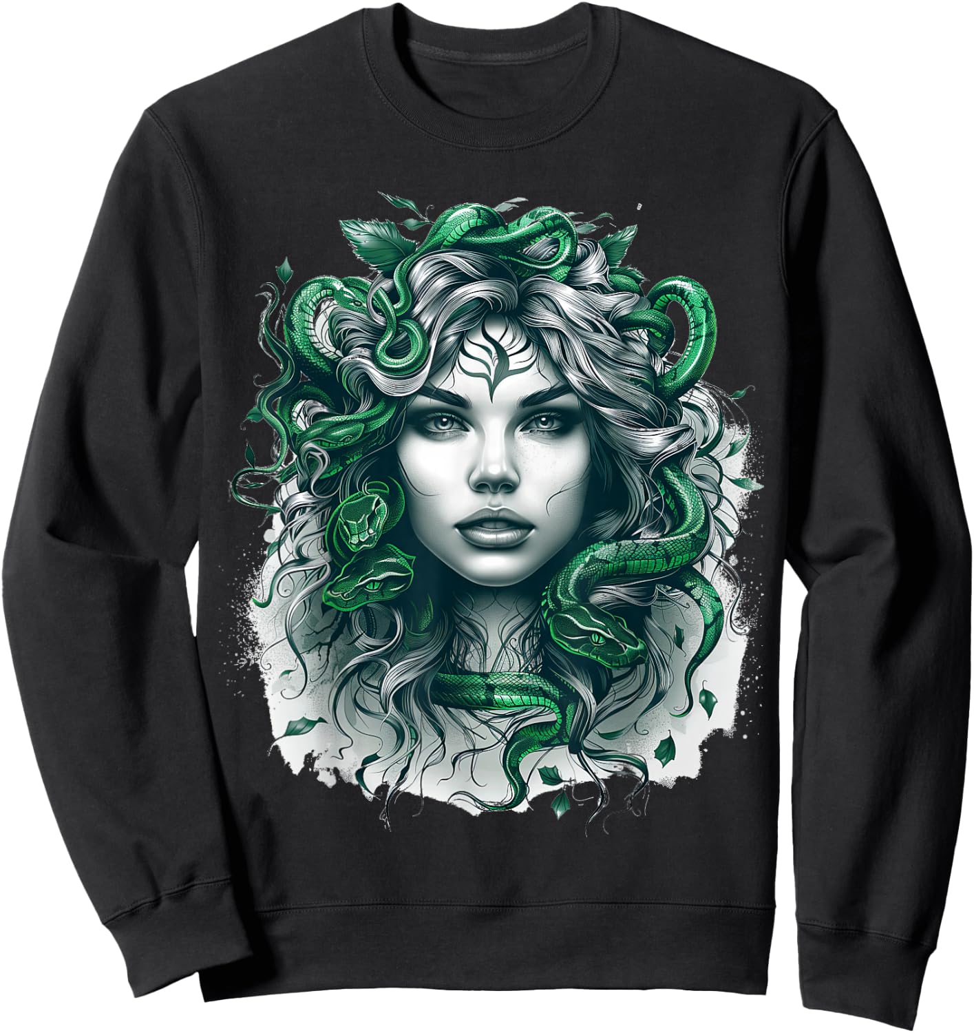 Ancient Greek Mythology Medusahead with Snake Hair Green Sweatshirt - Sweatshirt | Black