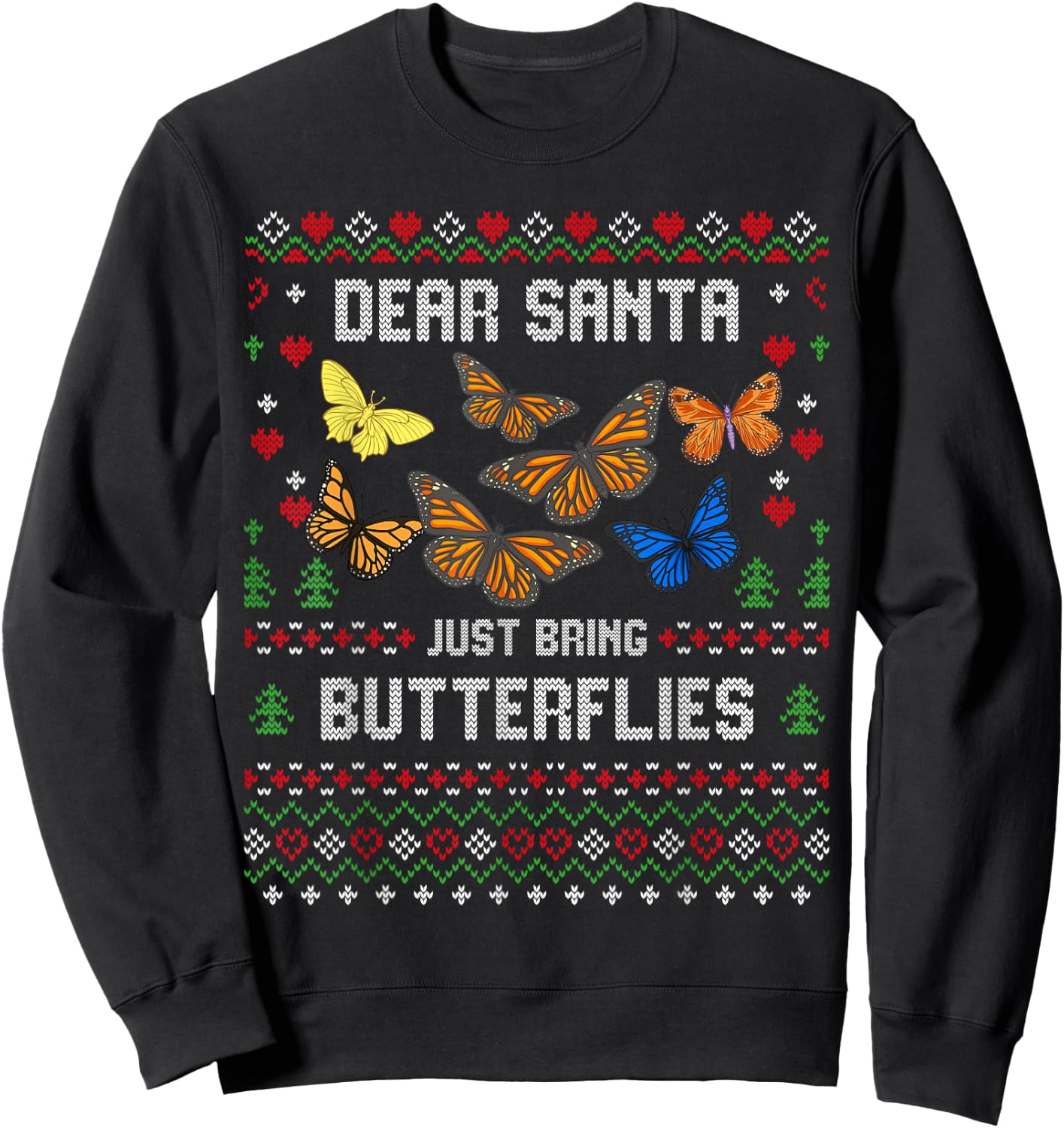 Butterfly Christmas Ugly Xmas Insect Sweater Sweatshirt - Sweatshirt | Black