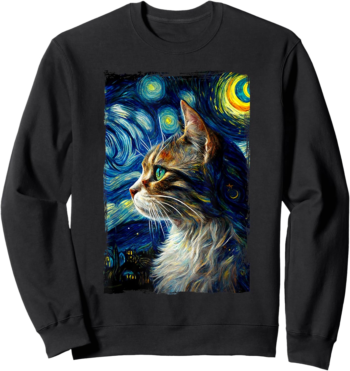 Starry Night Cat Van Gogh's Cat Vincent - Cat Lover Parodie Sweatshirt - Sweatshirt | Black