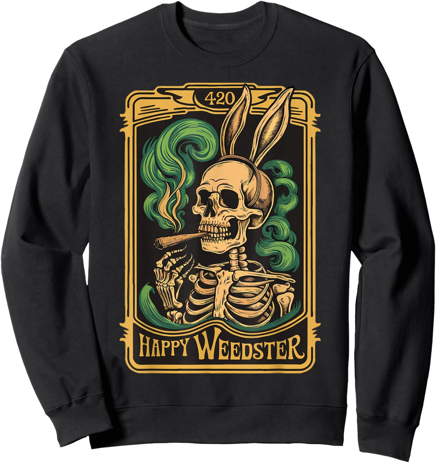 Happy Weedster 420 Bunny Skull Smoking Funny Viral Easter Sweatshirt - Sweatshirt | Black