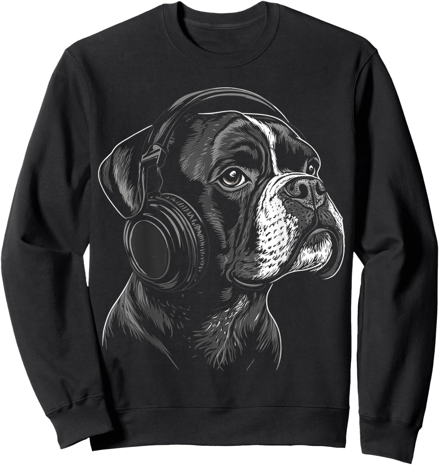 Boxer Chien Motif Animal Animalier Musique Casque Boxer Sweatshirt - Sweatshirt | Black