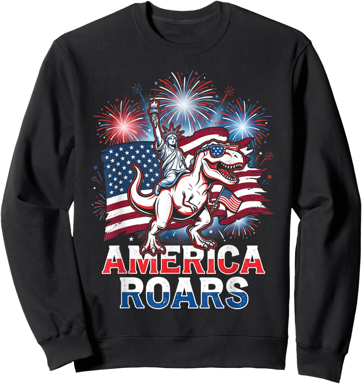 Statue of Liberty American Dinosaur Funny 4th of July Boys Sweatshirt - Sweatshirt | Black