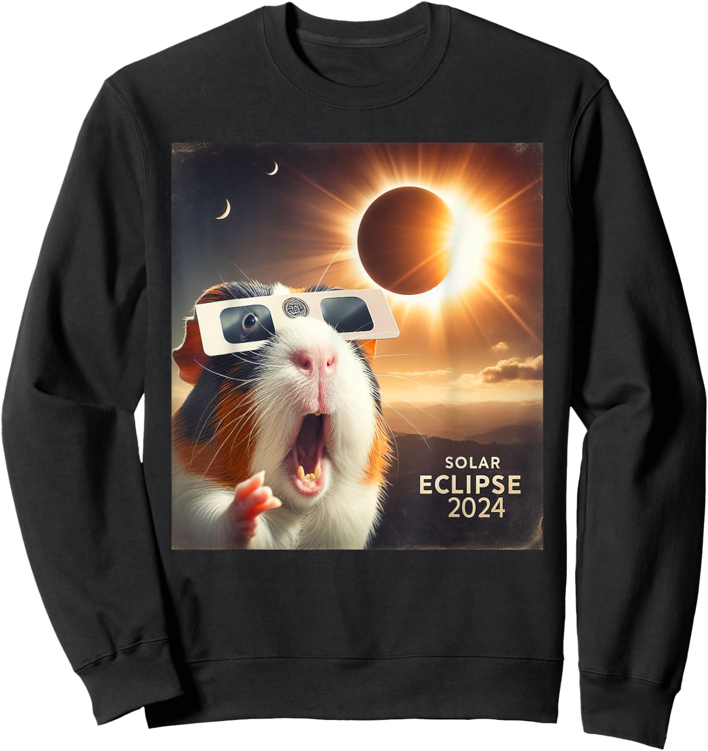 Funny Selfie Guinea Pig Kids Solar Eclipse Sweatshirt - Sweatshirt | Black