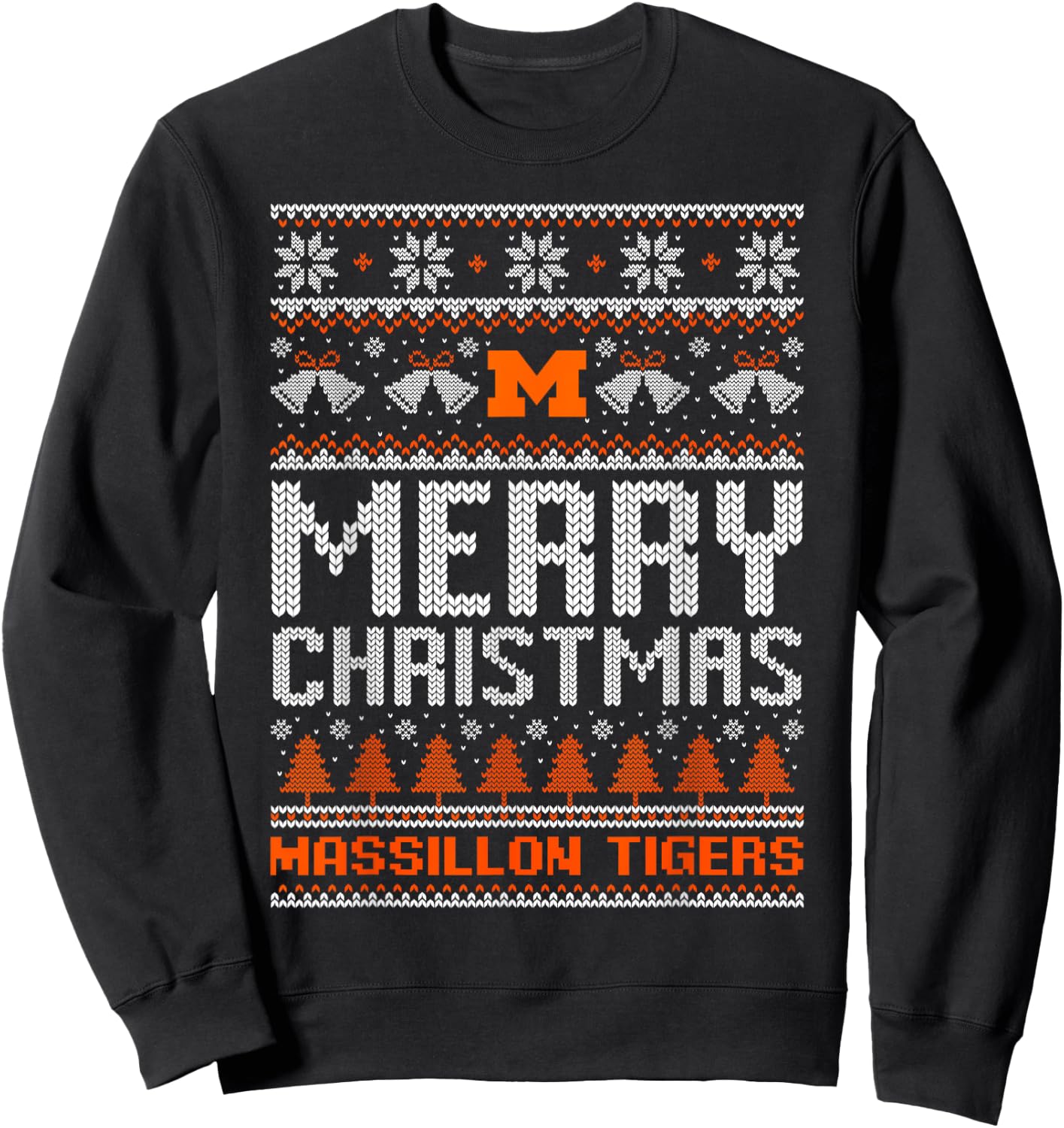 Massillon Tigers Logo Merry Christmas Ugly Sweater HS Sweatshirt - Sweatshirt | Black