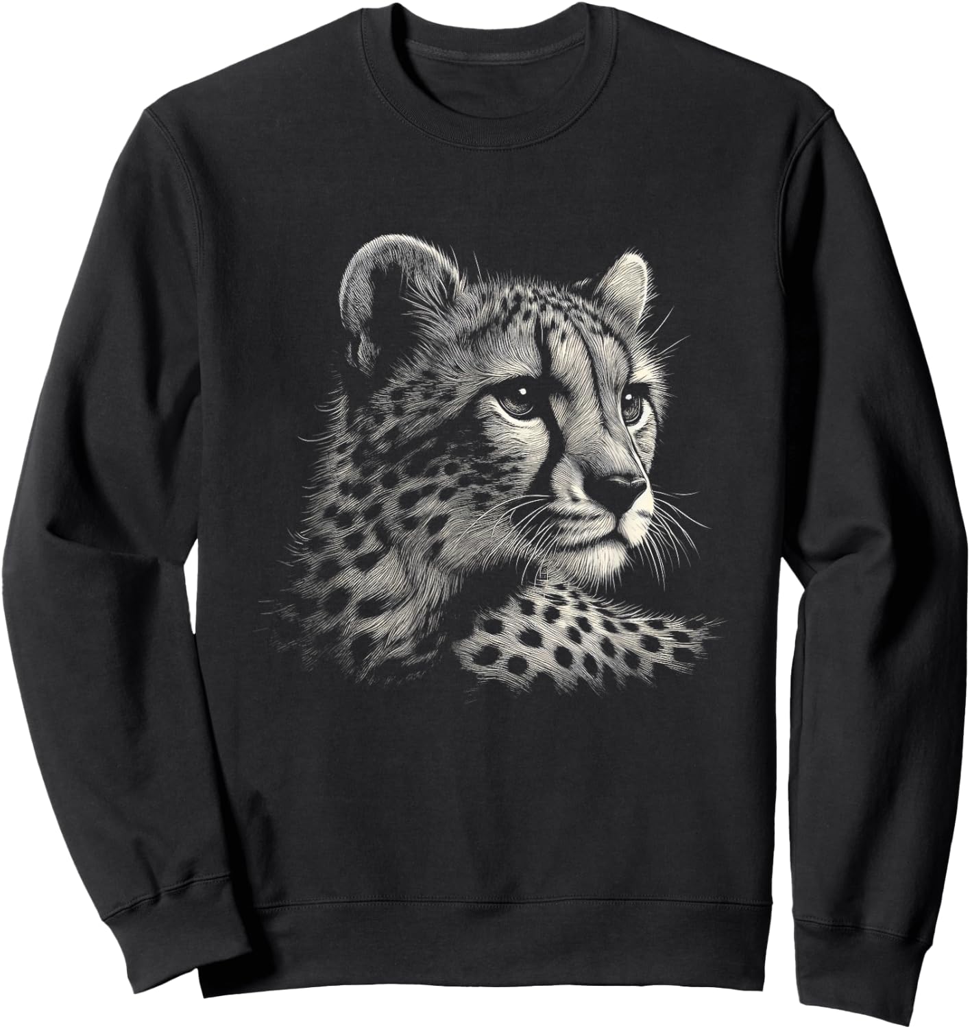Leopard Cheetah Face Graphic Art Design Sweatshirt - Sweatshirt | Black