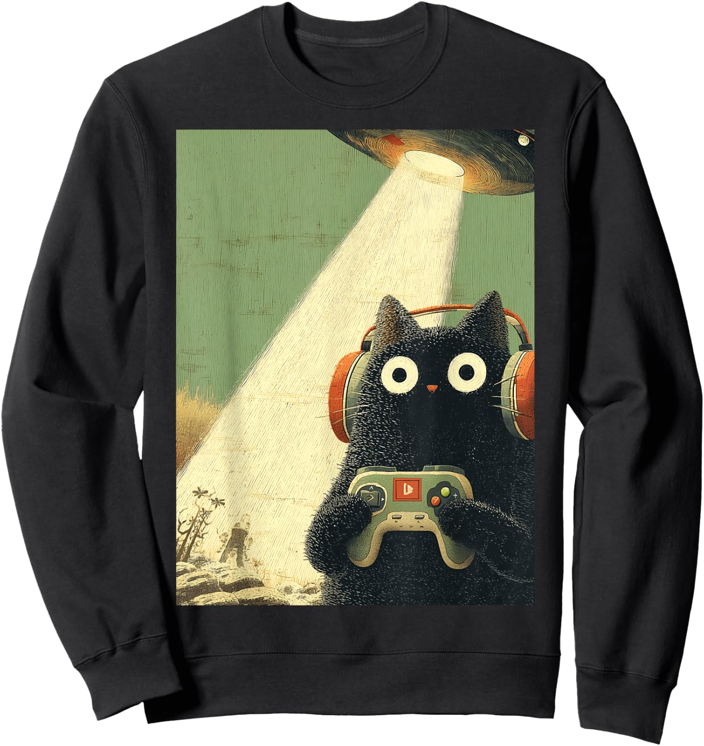 Japanische Zocker Katze Videospiele Entführung UFO Alien Sweatshirt - Sweatshirt | Black